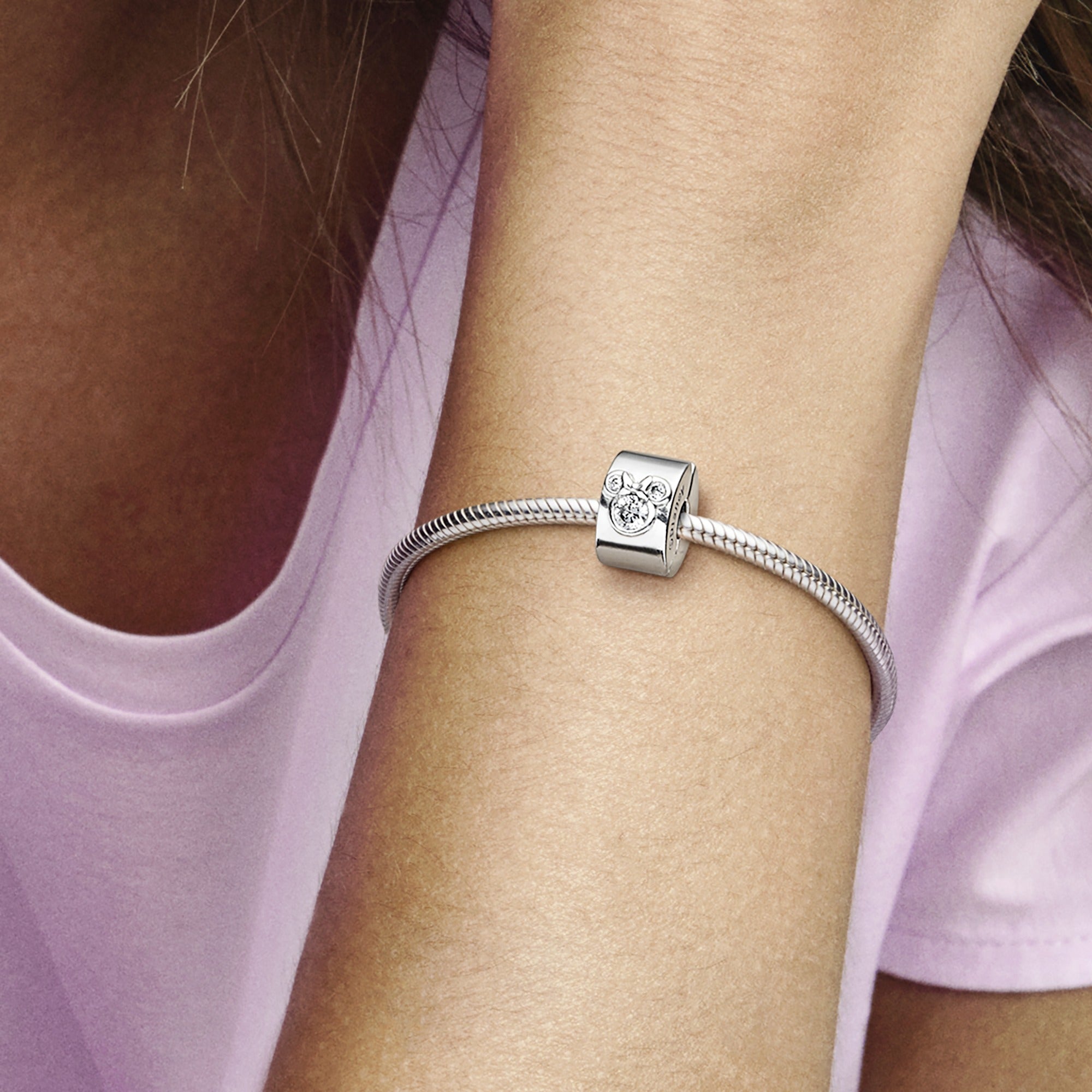 Disney Minnie And Mickey Mouse Sterling Silver Clip With Clear Cubic Zirconia