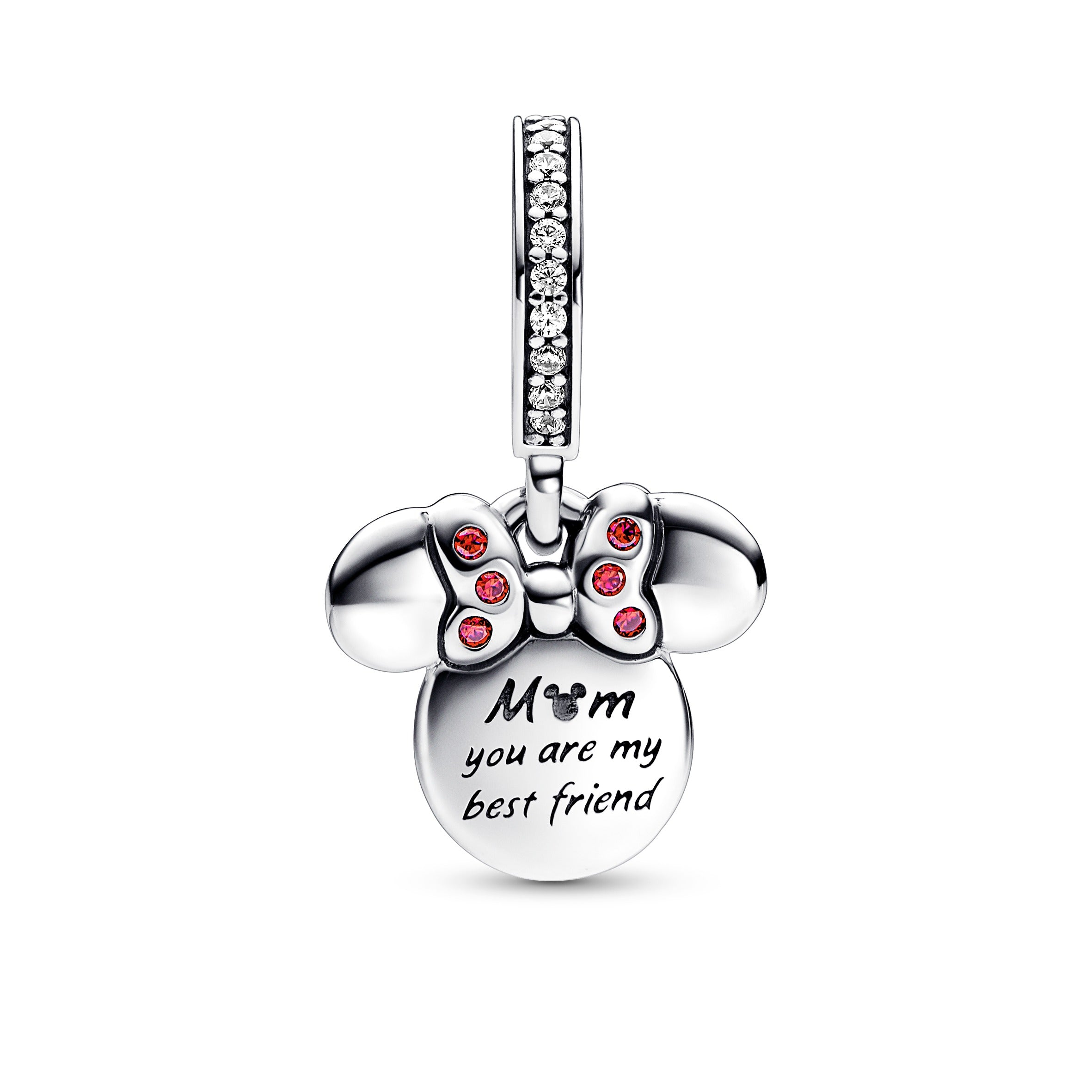 Disney Minnie Sterling Silver And 14K Rose Gold-Plated Double Dangle With Red, Clear Cubic Zirconia And Shimmering White Enamel