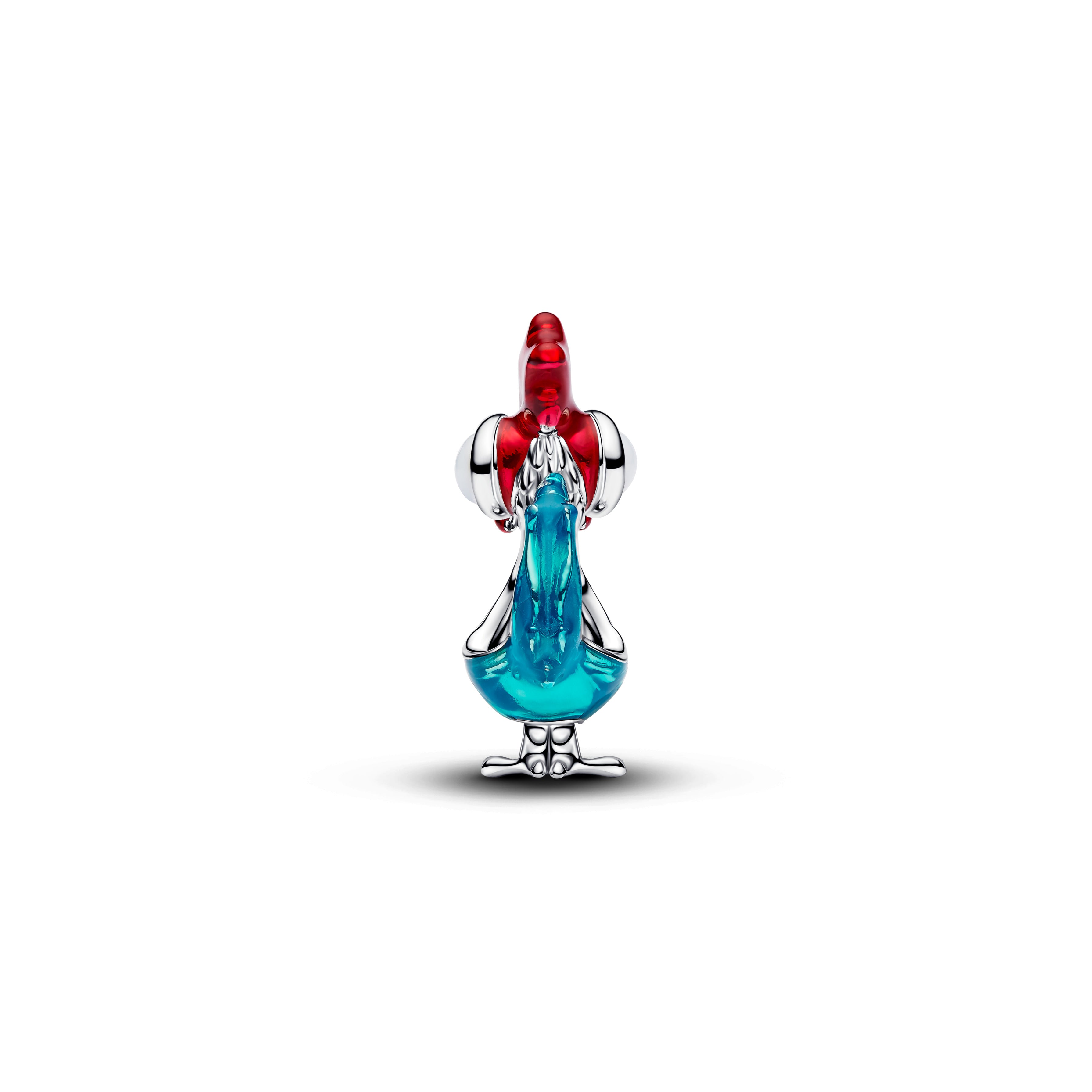 Disney Moana Heihei Sterling Silver Charm With White And Black Murano Glass, Red, Blue And Shimmering Green Enamel