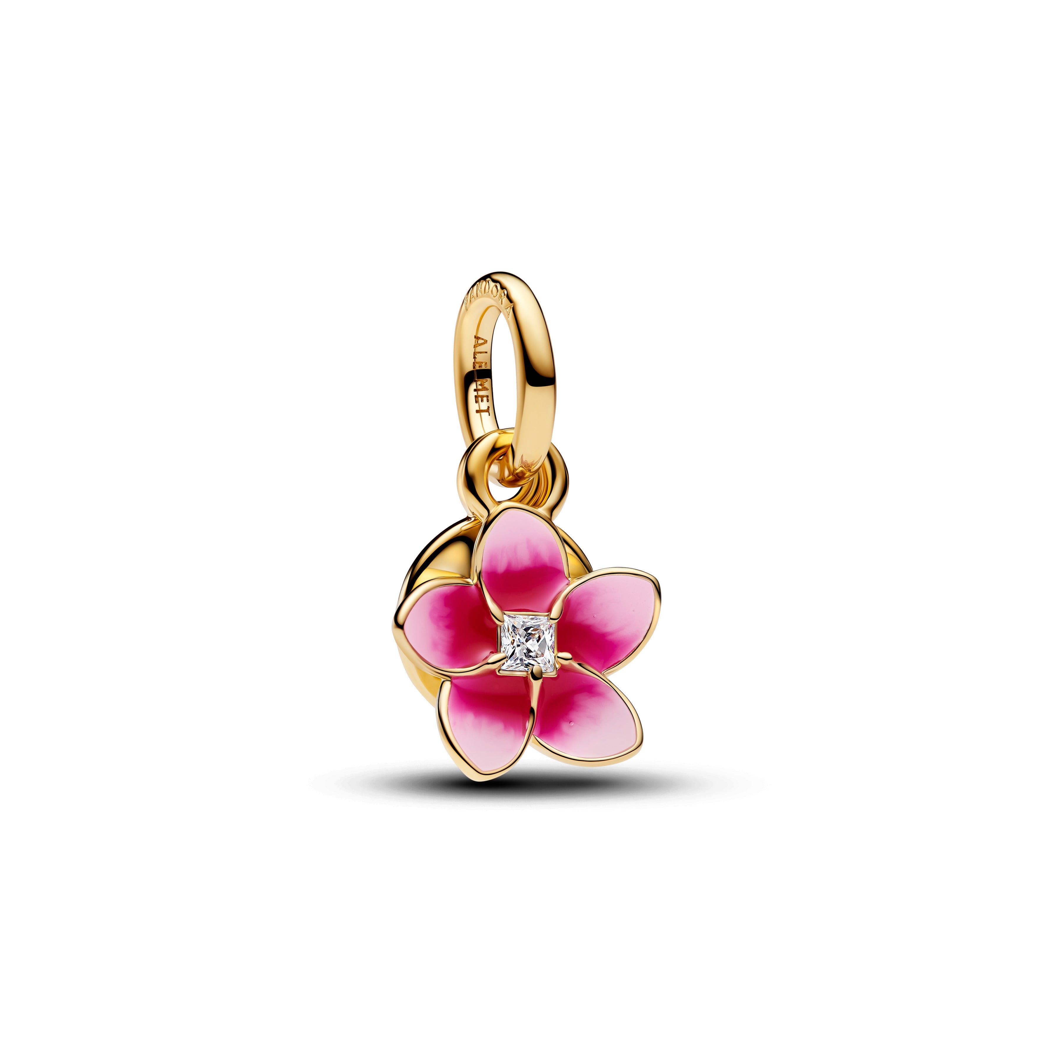 Disney Moana Pink Plumeria 14K Gold-Plated Double Dangle With Clear Cubic Zirconia And Shaded Pink Enamel