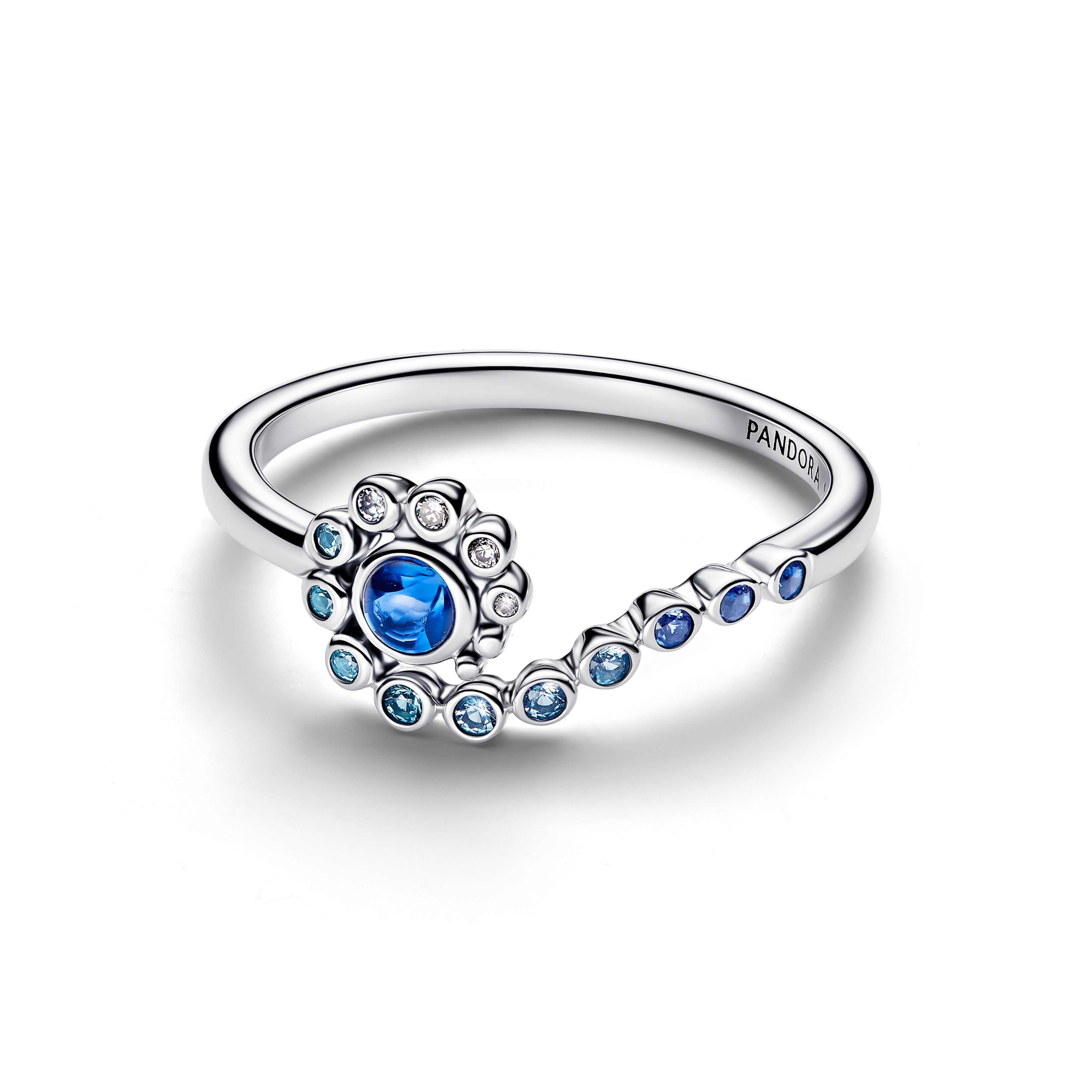 Disney Moana Sterling Silver Ring With Clear Cubic Zirconia, Icy Green, Icy Blue, Royal Blue And London Blue Crystal