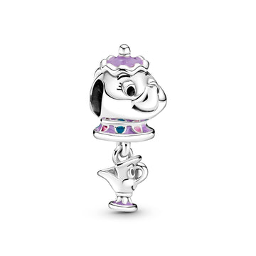 Disney Mrs. Potts And Chip Sterling Silver Charm With Purple, Pink, Blue And Black Enamel