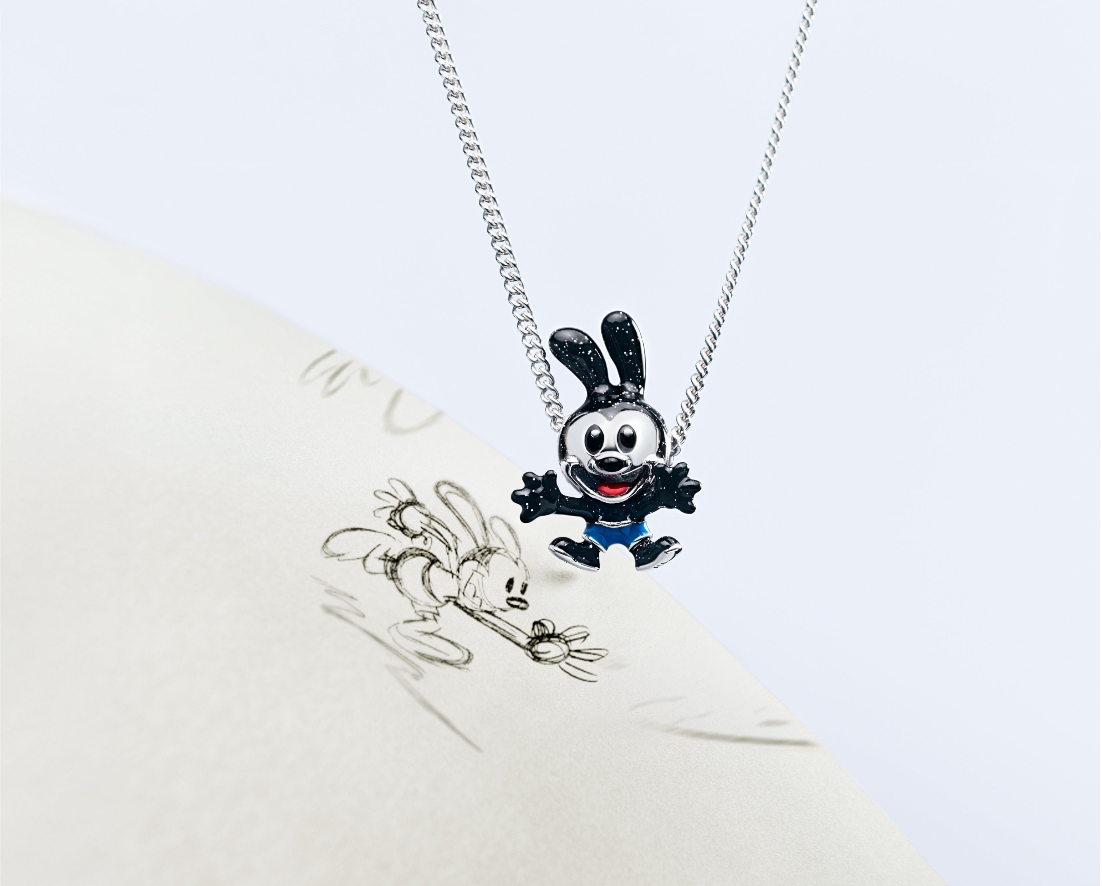Disney Oswald Sterling Silver Charm With Red, Blue And Glittery Black Enamel