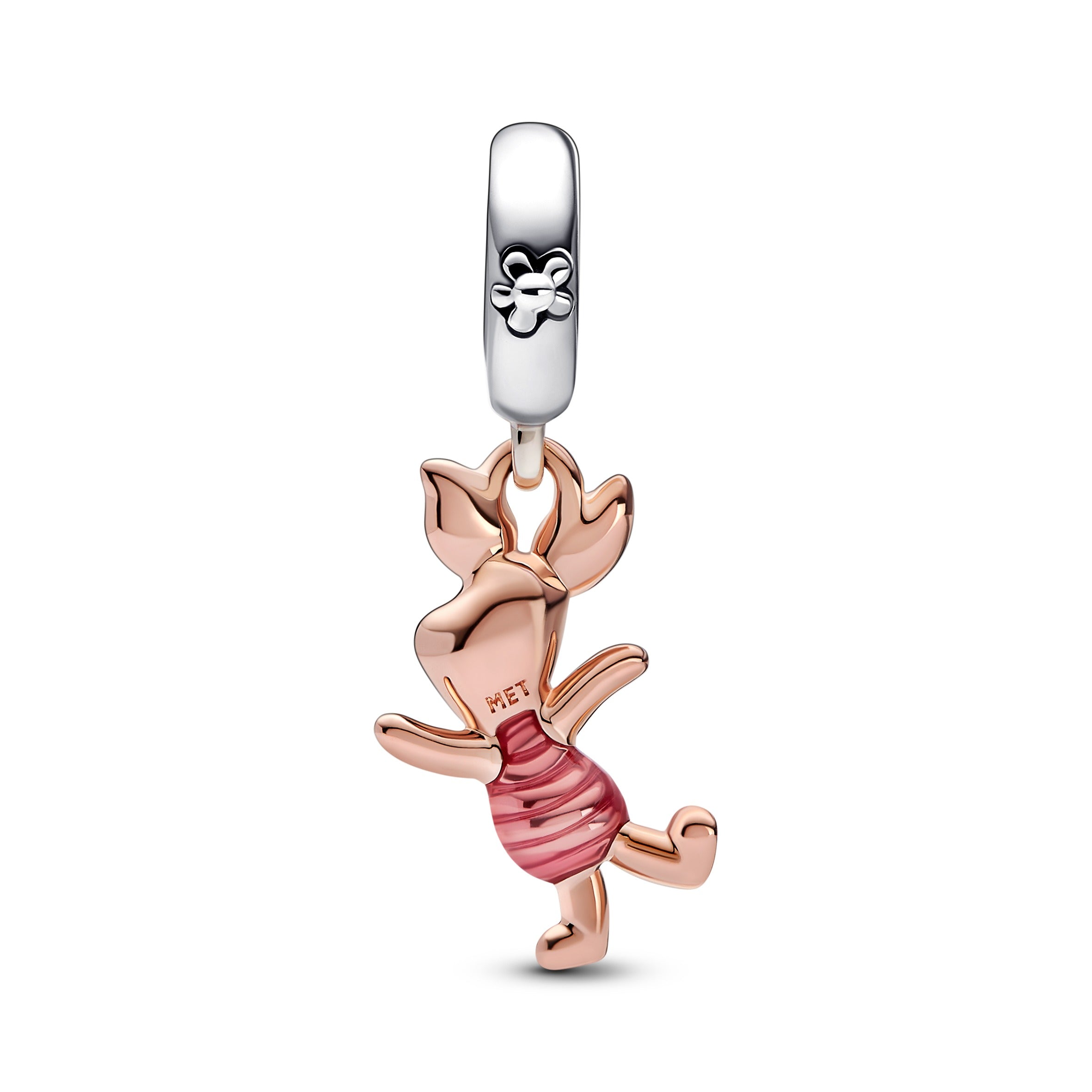 Disney Piglet Sterling Silver And 14K Rose Gold-Plated Dangle With Transparent Pink And Black Enamel