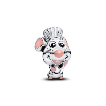 Disney Pixar Remy Sterling Silver Charm With Black, Pink And Glittery White Enamel