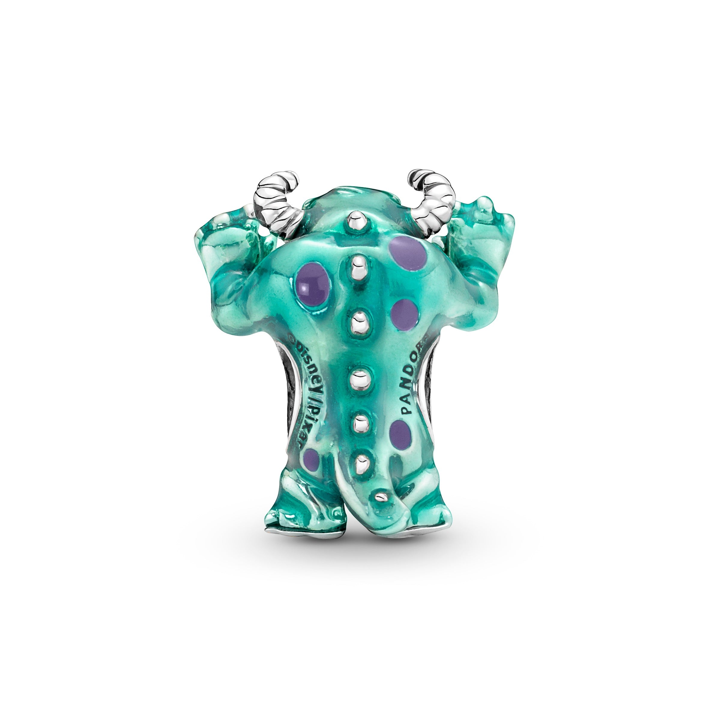 Disney Pixar Sulley Sterling Silver Charm With Black, Pink And Transparent Blue Enamel