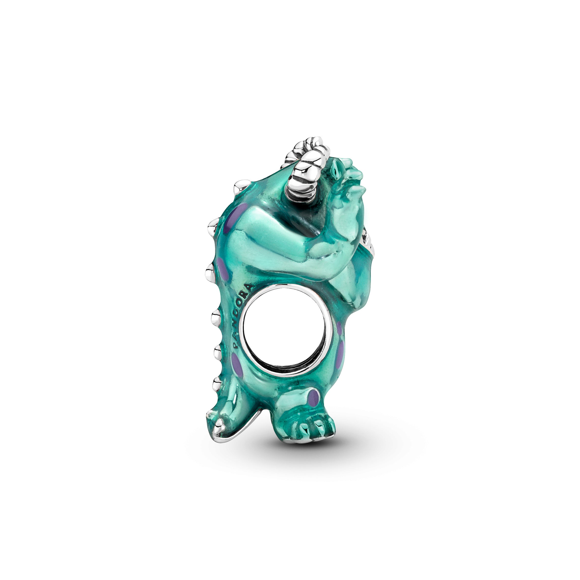 Disney Pixar Sulley Sterling Silver Charm With Black, Pink And Transparent Blue Enamel