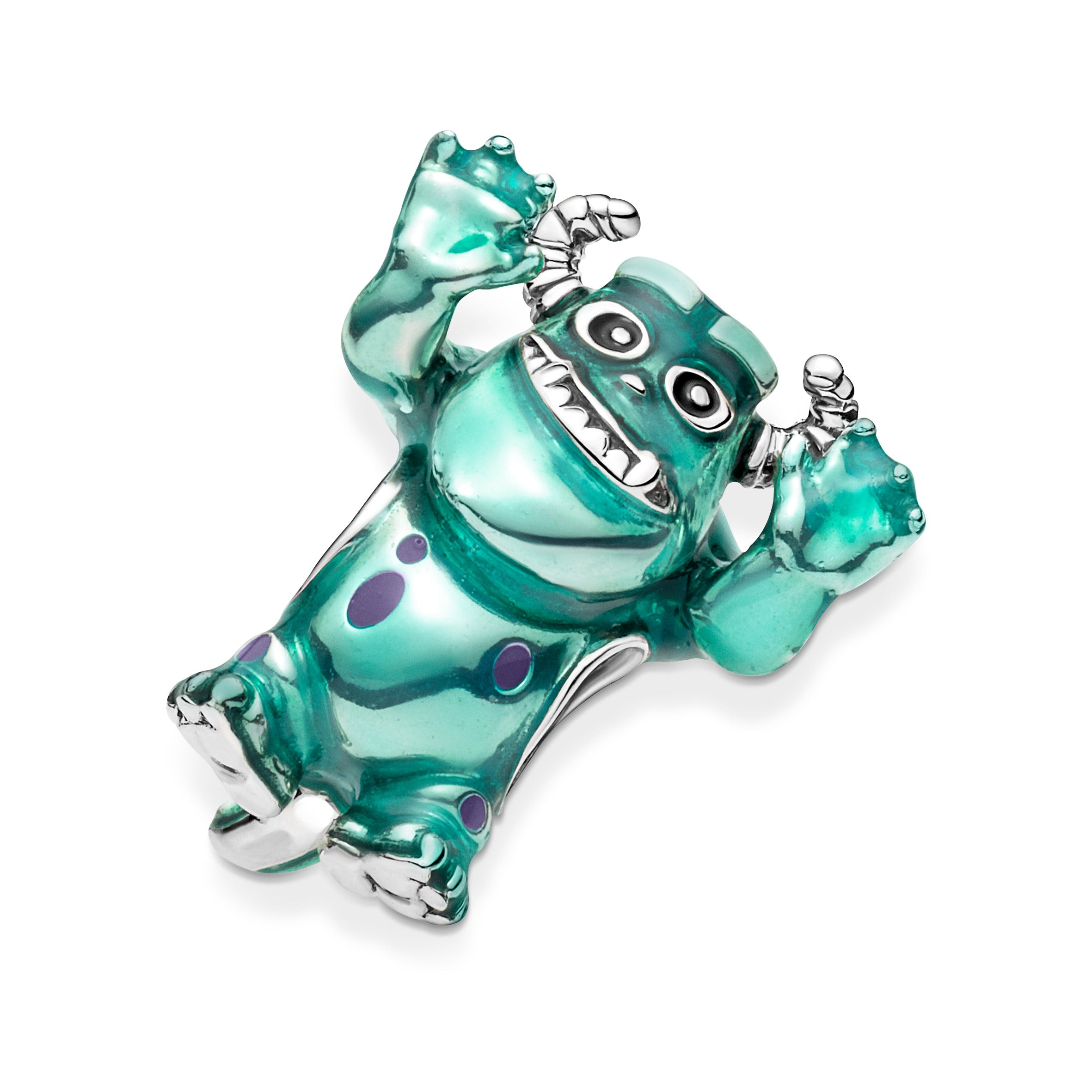 Disney Pixar Sulley Sterling Silver Charm With Black, Pink And Transparent Blue Enamel