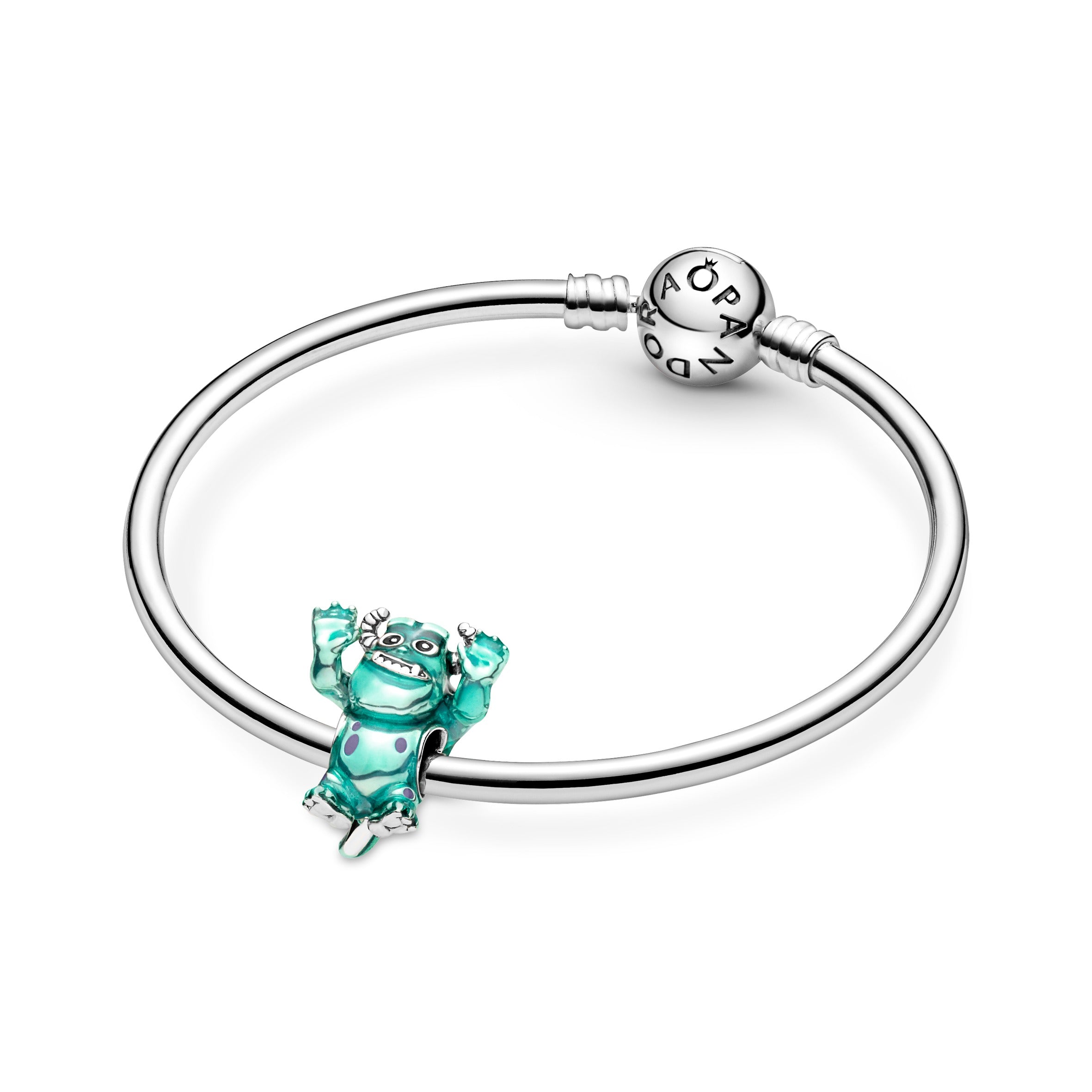 Disney Pixar Sulley Sterling Silver Charm With Black, Pink And Transparent Blue Enamel