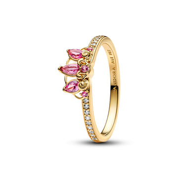 Disney Rapunzel 14K Gold-Plated Tiara Ring With Phlox Pink Crystal And Clear Cubic Zirconia