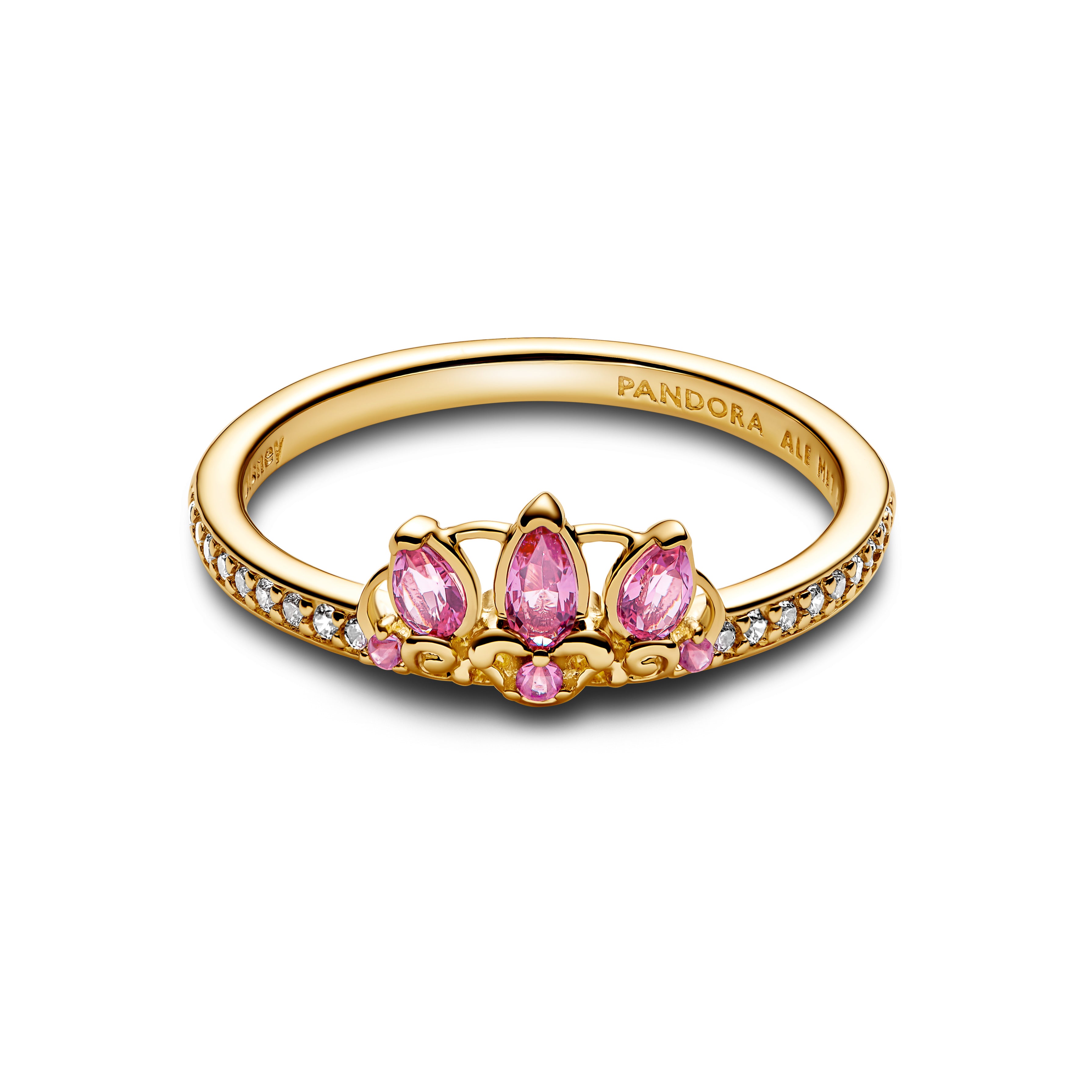 Disney Rapunzel 14K Gold-Plated Tiara Ring With Phlox Pink Crystal And Clear Cubic Zirconia