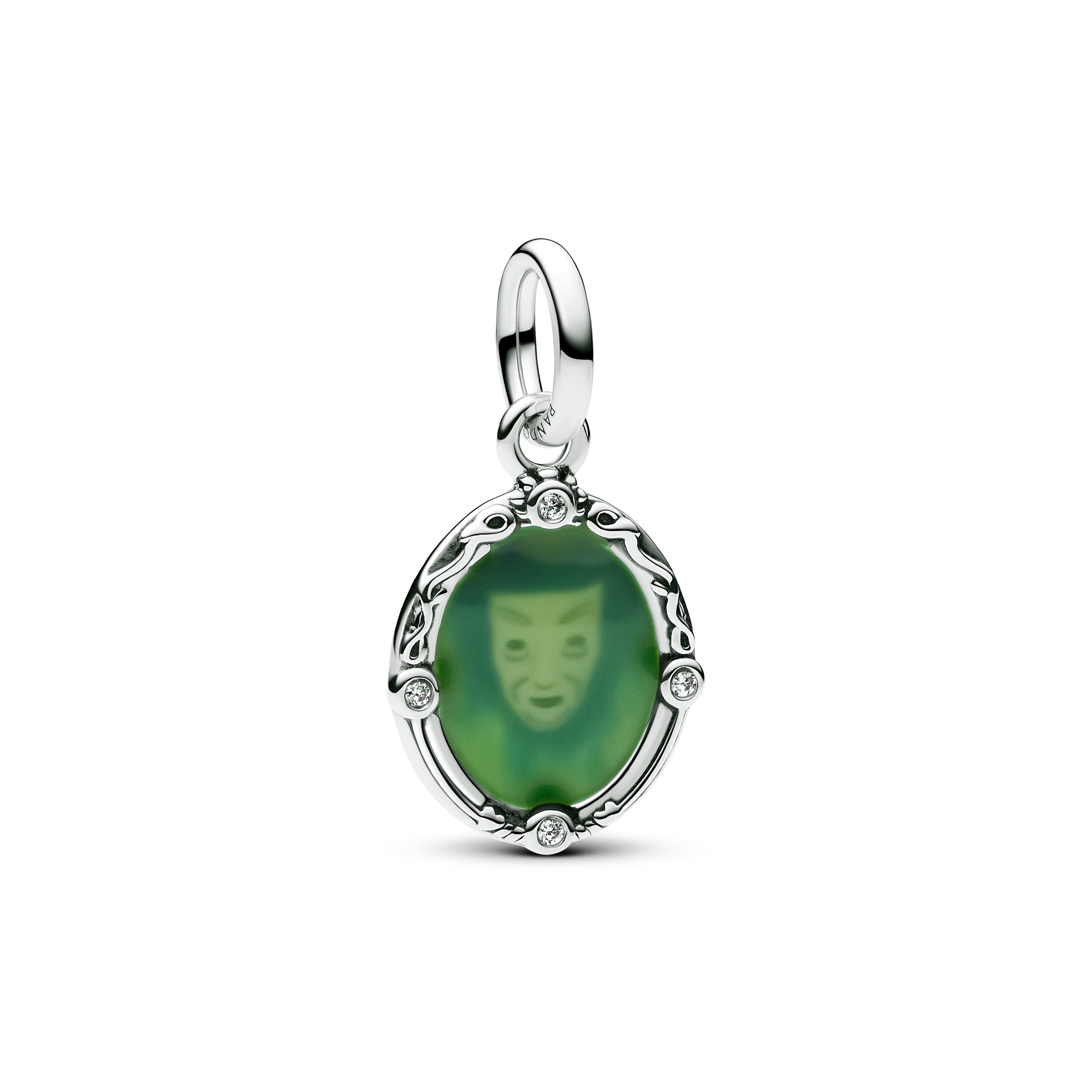 Disney Snow White Mirror Sterling Silver Dangle With Clear Cubic Zirconia And Color Changing Enamel