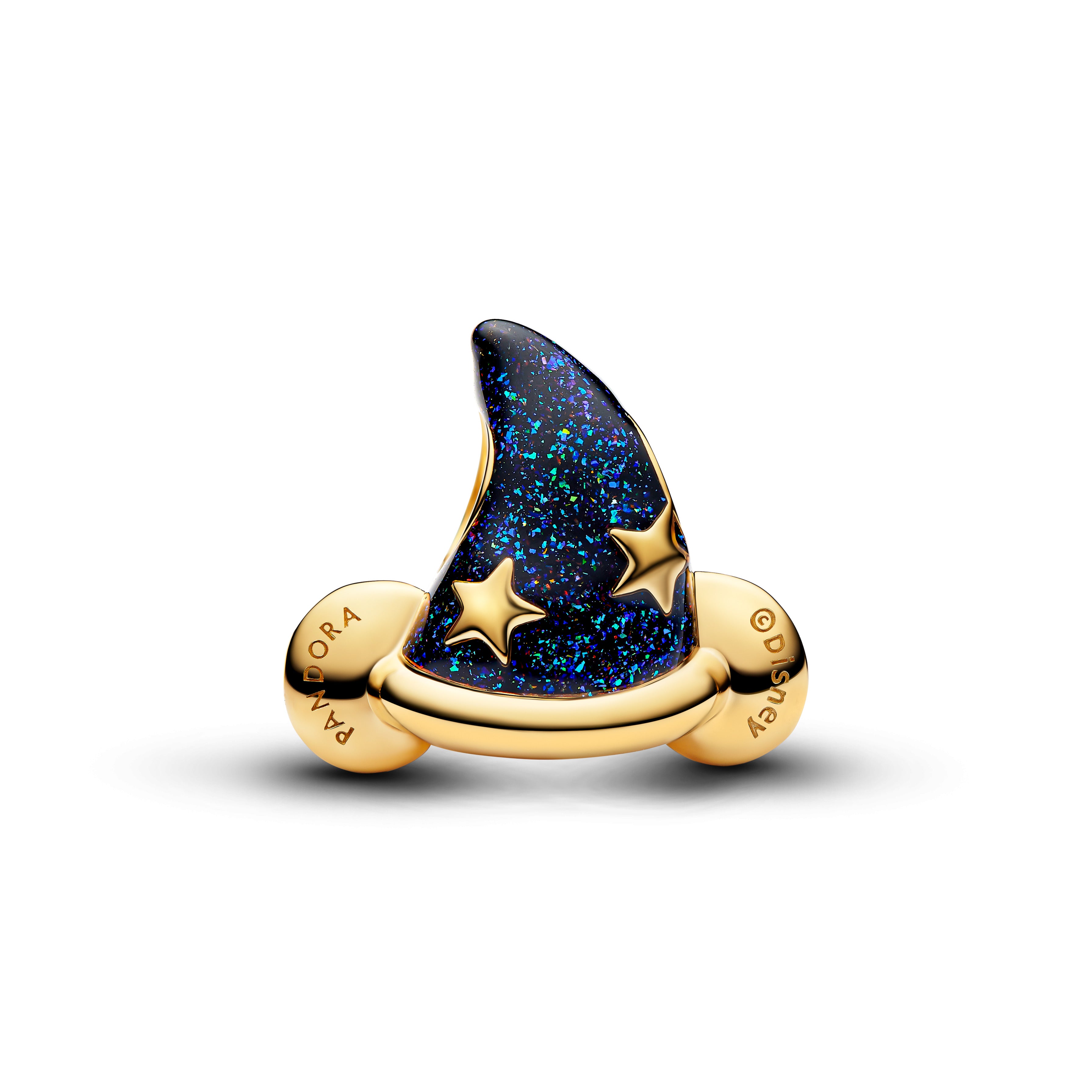 Disney Sorcerers Hat 14K Gold-Plated Charm With 0.007 Ct Tw G-I Vs+ Round Brilliant Good Cut Lab-Grown Diamond And Glittery Blue Enamel
