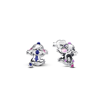 Disney Stitch And Angel Sterling Silver Stud Earrings With Purple, Blue, Black And Pink Enamel