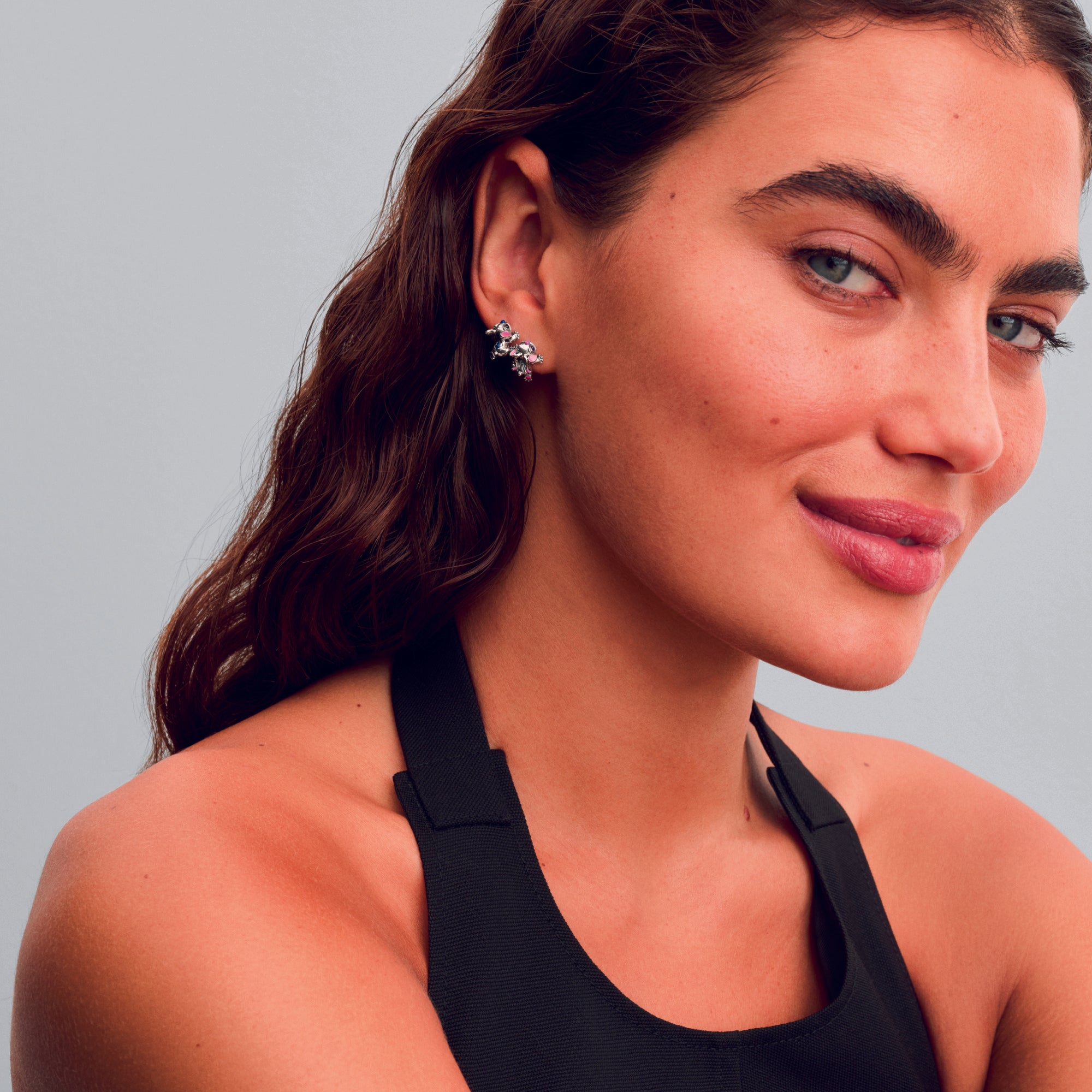 Disney Stitch And Angel Sterling Silver Stud Earrings With Purple, Blue, Black And Pink Enamel