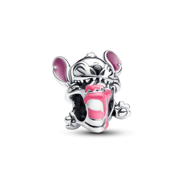 Disney Stitch Birthday Cake Sterling Silver Charm With Pink, Purple, Blue And Black Enamel