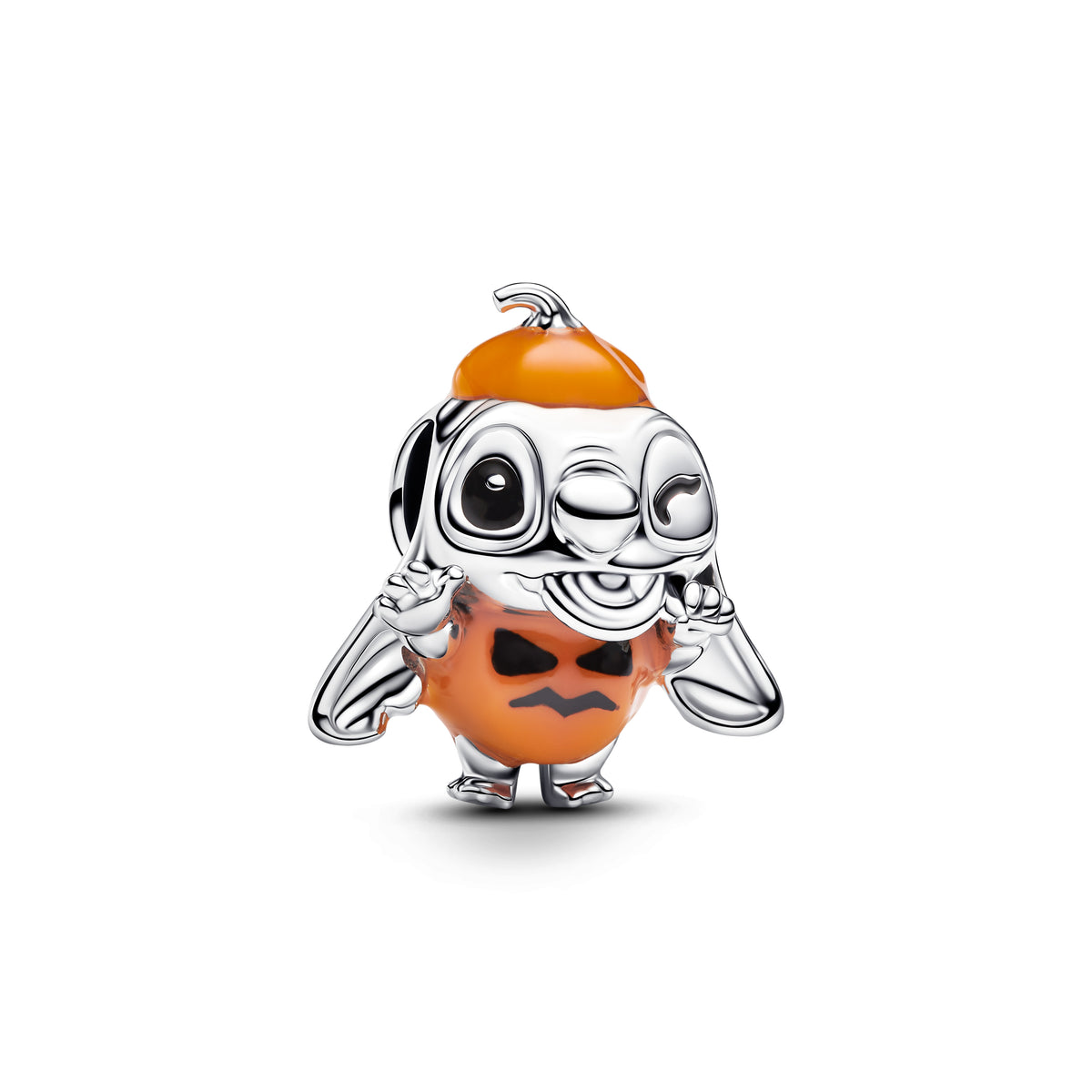 Disney Stitch Halloween Sterling Silver Charm With Imitation Of Orange Quartz And Black Enamel