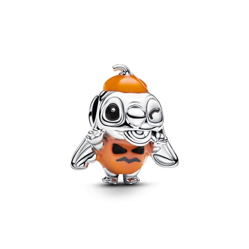 Disney Stitch Halloween Sterling Silver Charm With Imitation Of Orange Quartz And Black Enamel