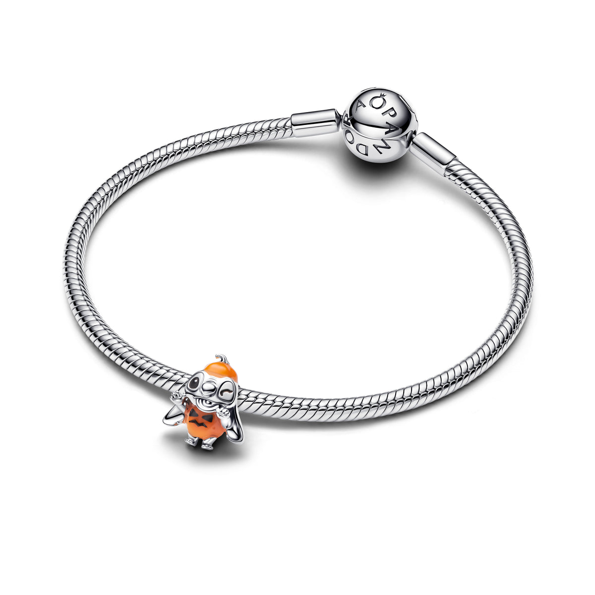 Disney Stitch Halloween Sterling Silver Charm With Imitation Of Orange Quartz And Black Enamel