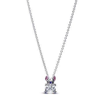 Disney Stitch Pendant Necklace With Clear Cubic Zirconia, Purple, Blue And Black Enamel