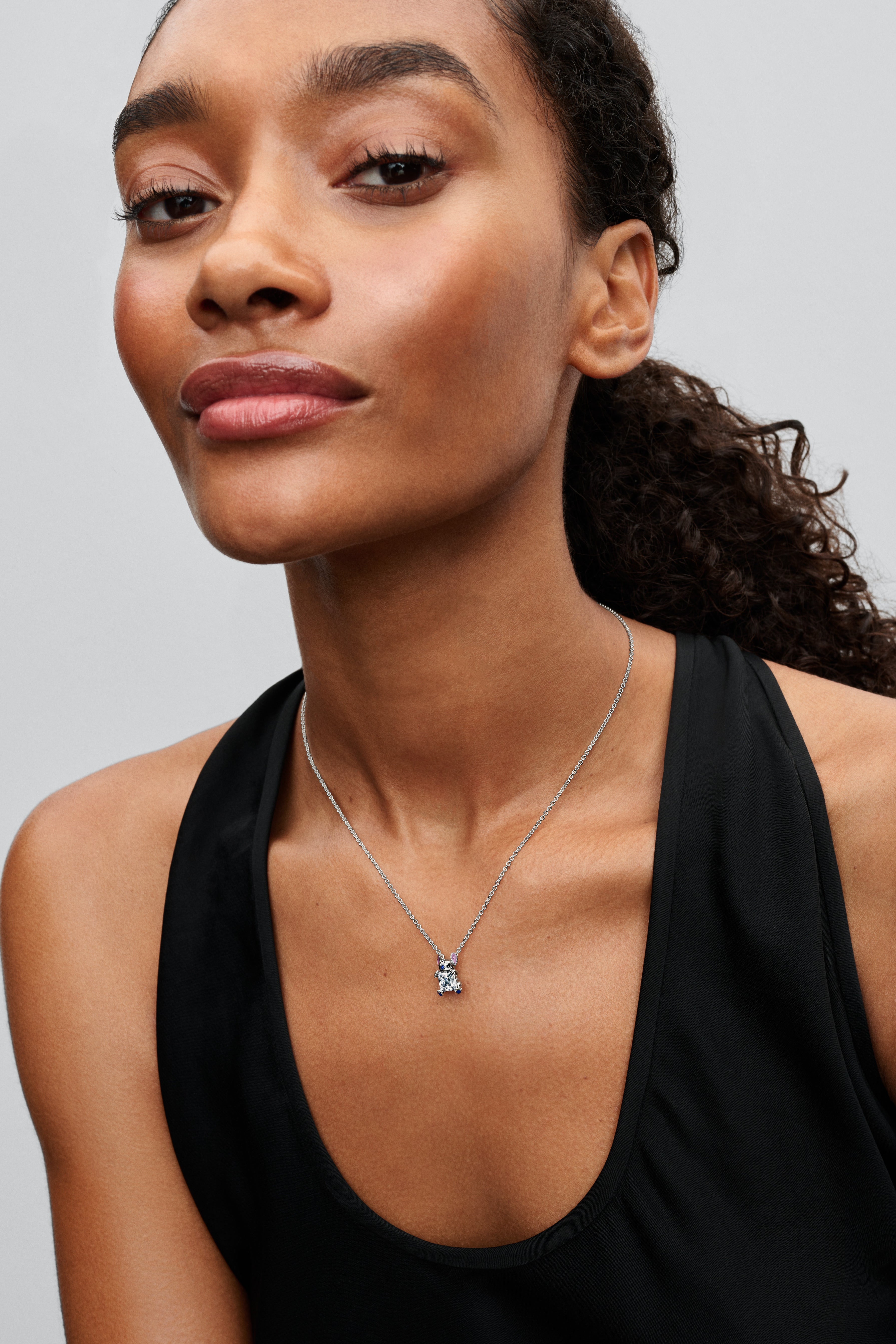 Disney Stitch Pendant Necklace With Clear Cubic Zirconia, Purple, Blue And Black Enamel