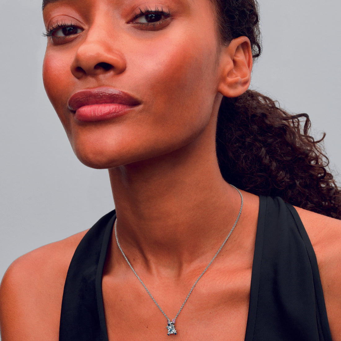 Disney Stitch Pendant Necklace With Clear Cubic Zirconia, Purple, Blue And Black Enamel