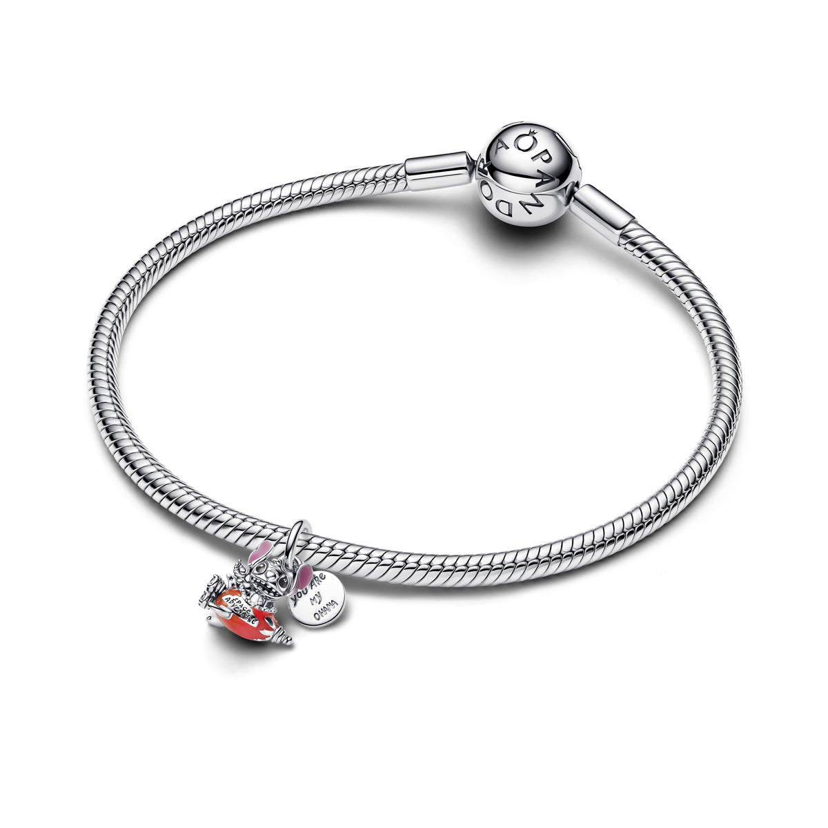 Disney Stitch Rocket Sterling Silver Double Dangle With Clear Cubic Zirconia, Purple, Black, Red And Orange Enamel