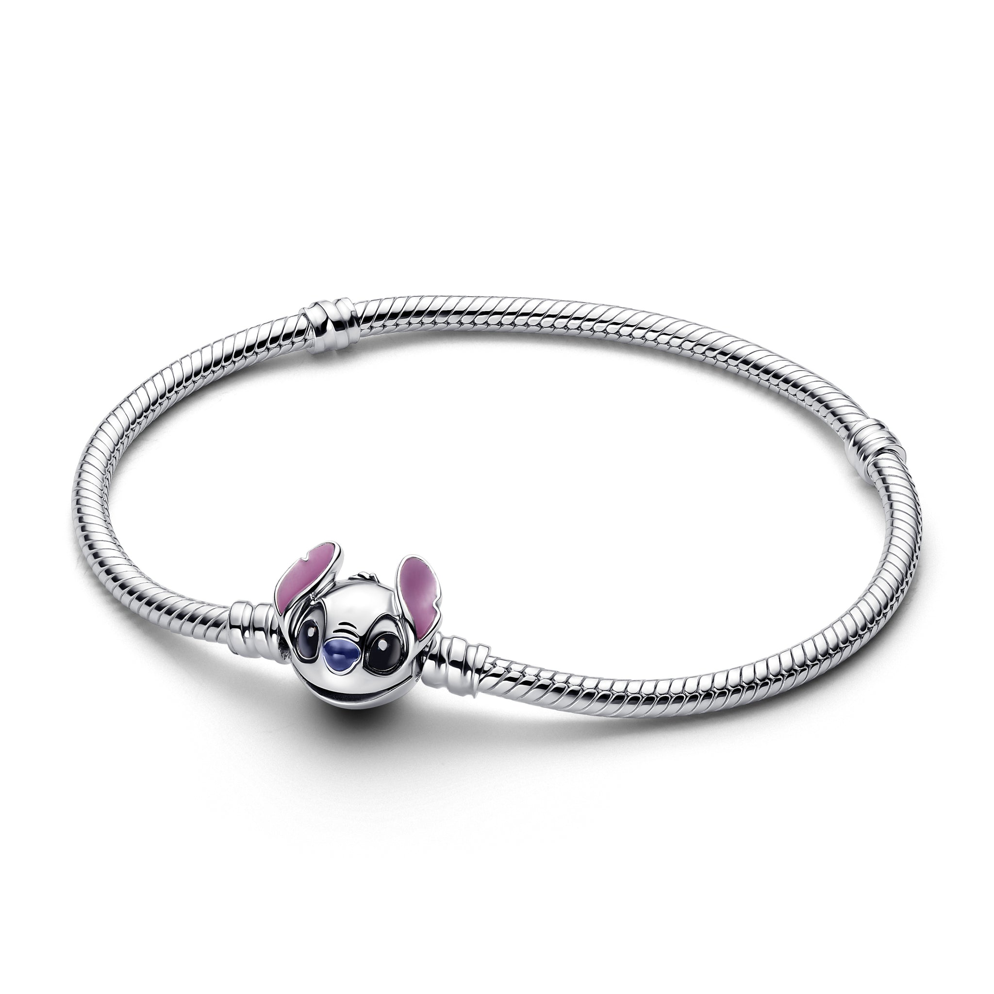 Disney Stitch Snake Chain Sterling Silver Bracelet With Purple, Black And Blue Enamel
