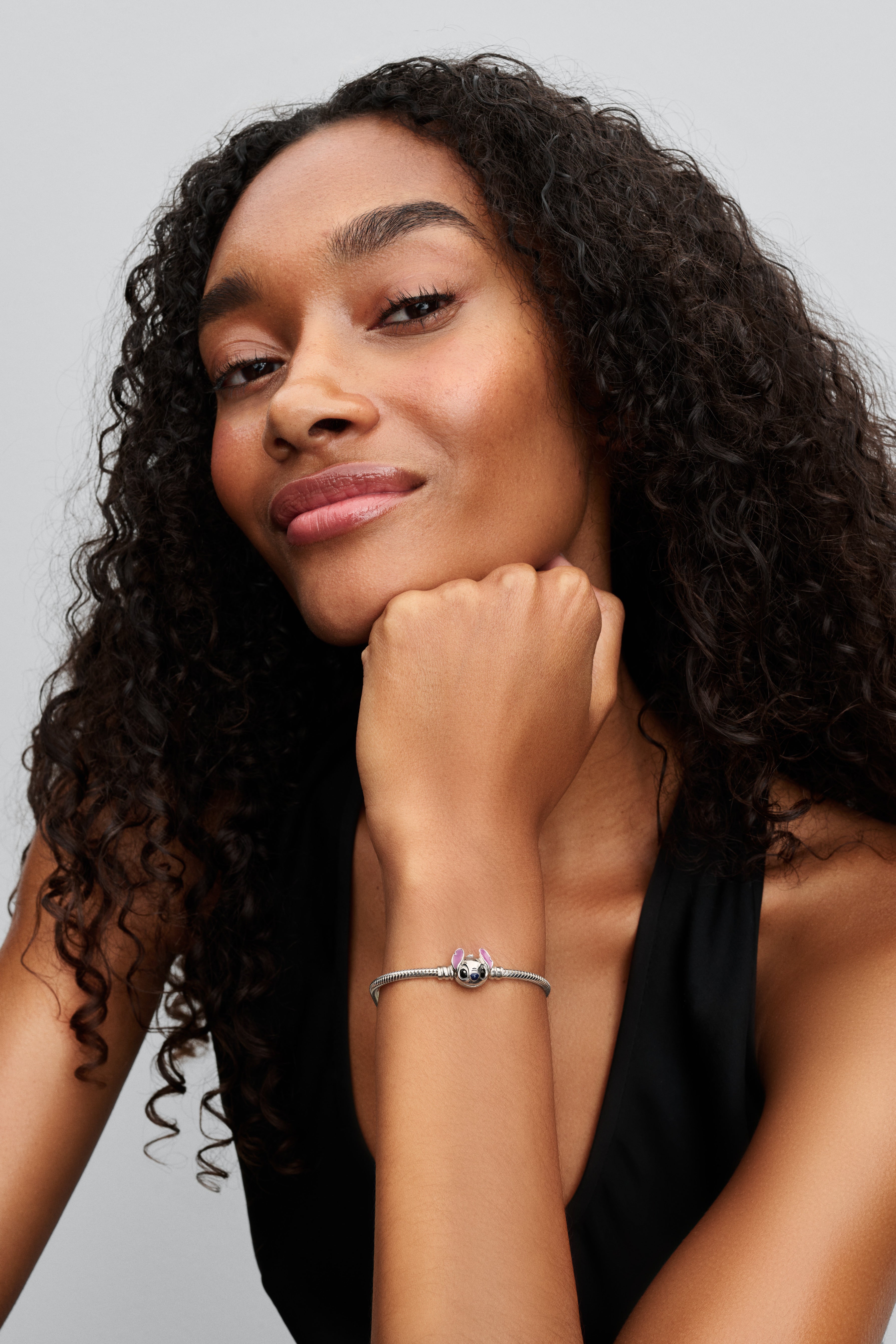 Disney Stitch Snake Chain Sterling Silver Bracelet With Purple, Black And Blue Enamel