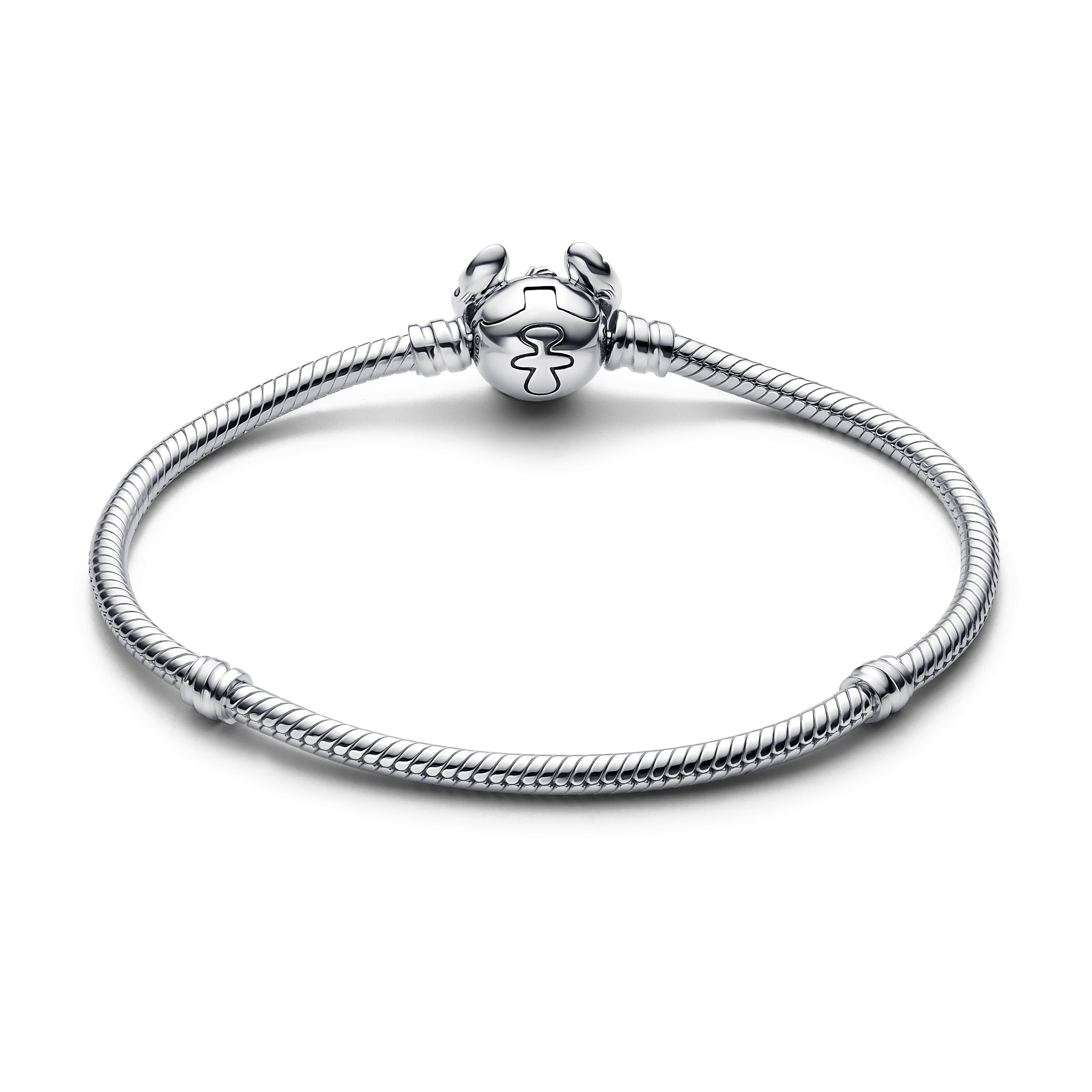 Disney Stitch Snake Chain Sterling Silver Bracelet With Purple, Black And Blue Enamel