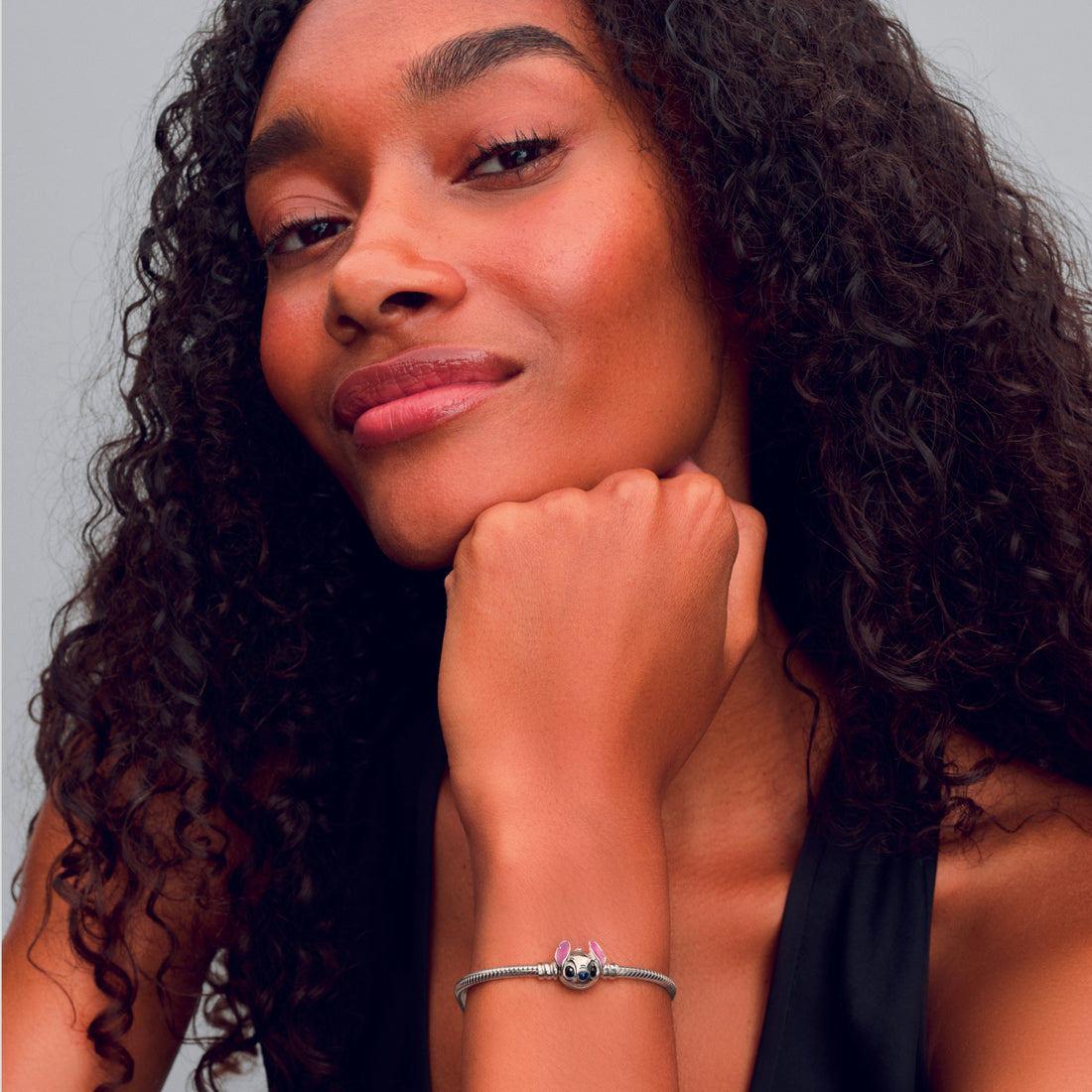 Disney Stitch Snake Chain Sterling Silver Bracelet With Purple, Black And Blue Enamel