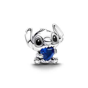 Disney Stitch Sterling Silver Charm With Princess Blue Crystal And Black Enamel
