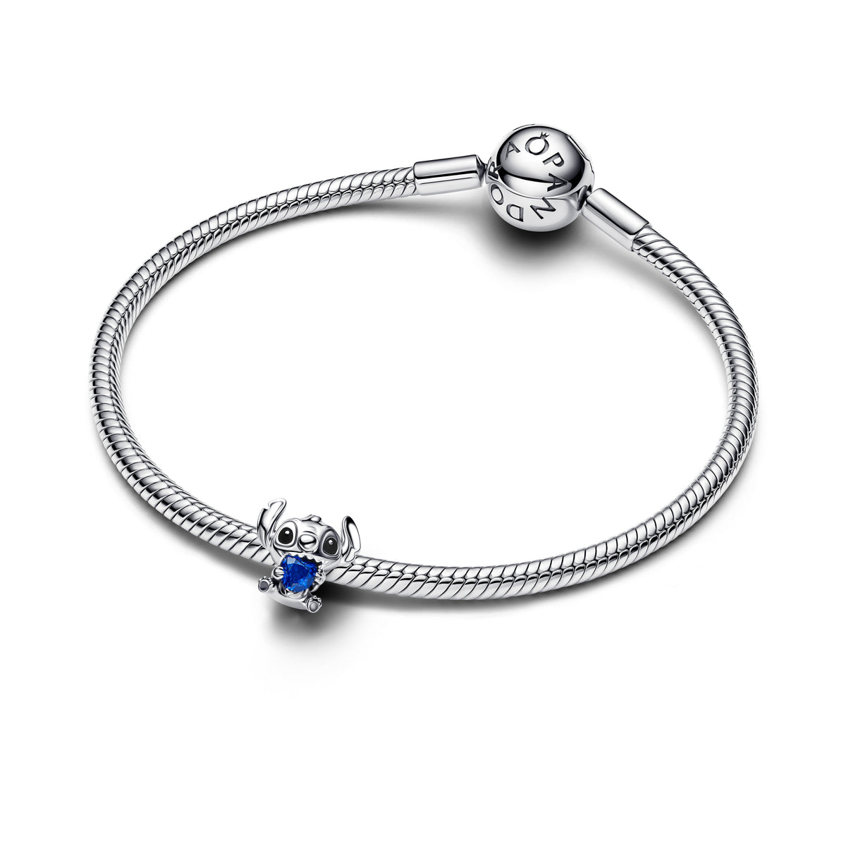 Disney Stitch Sterling Silver Charm With Princess Blue Crystal And Black Enamel