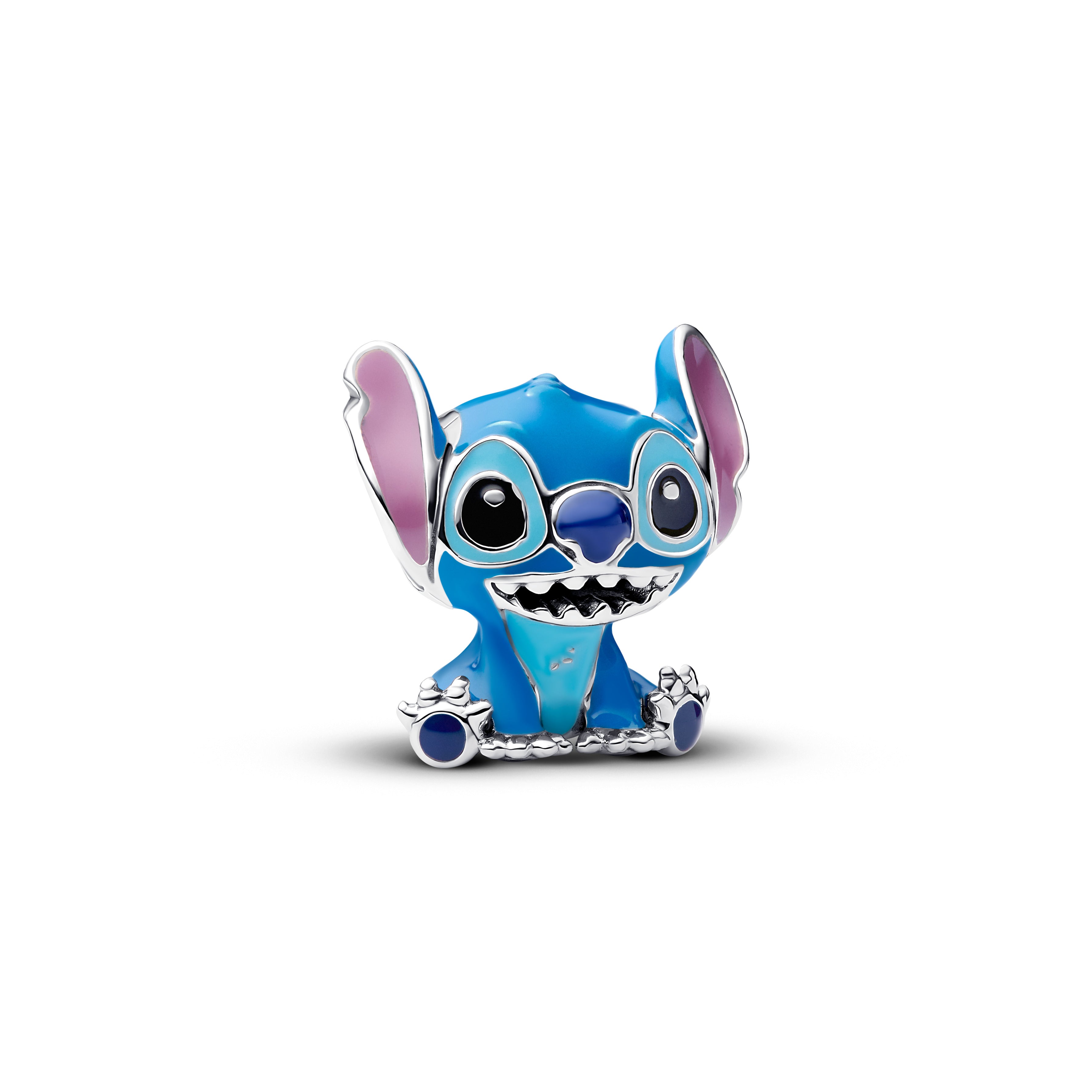 Disney Stitch Sterling Silver Charm With Purple, Blue And Black Enamel