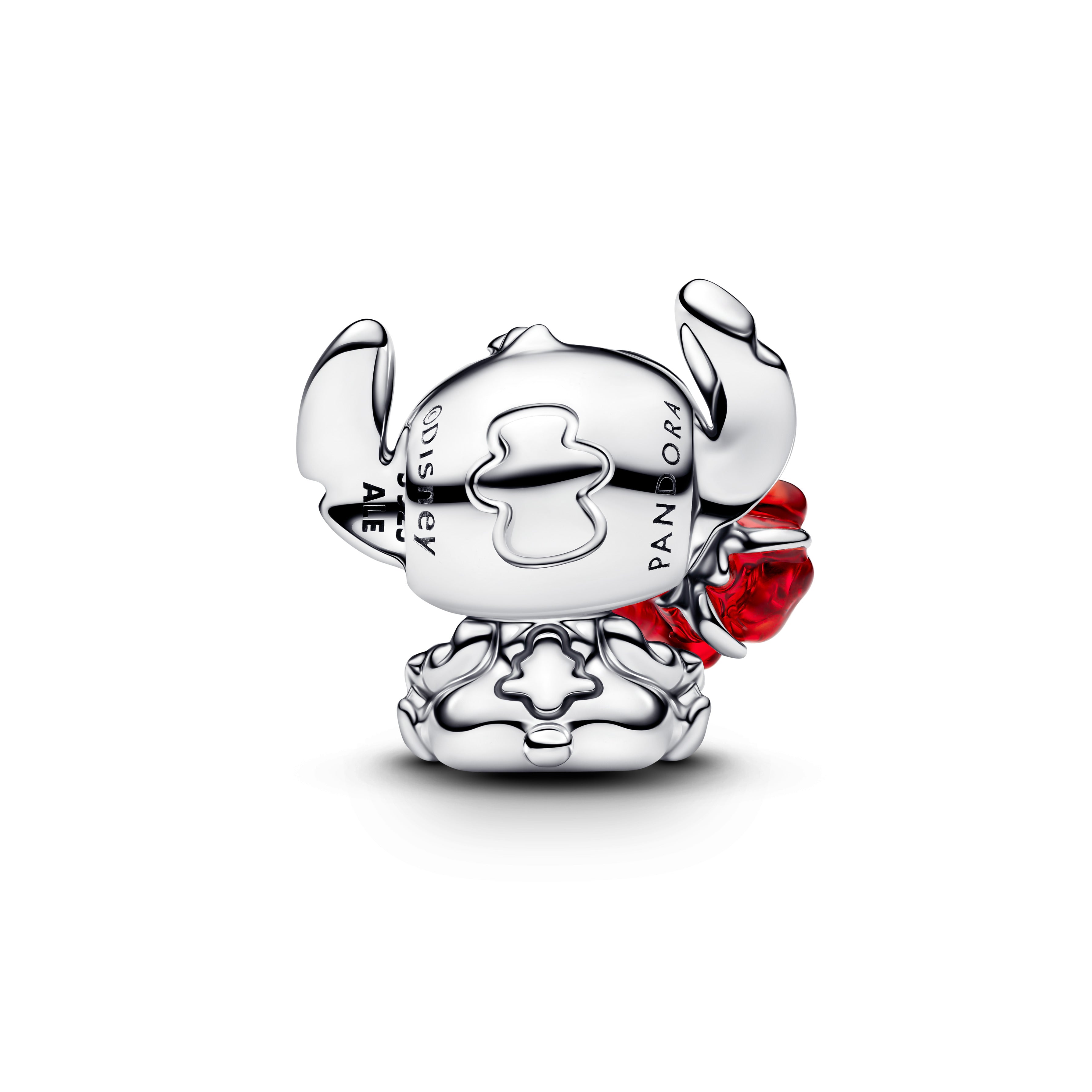 Disney Stitch Sterling Silver Charm With Red Murano Glass, Black And Green Enamel