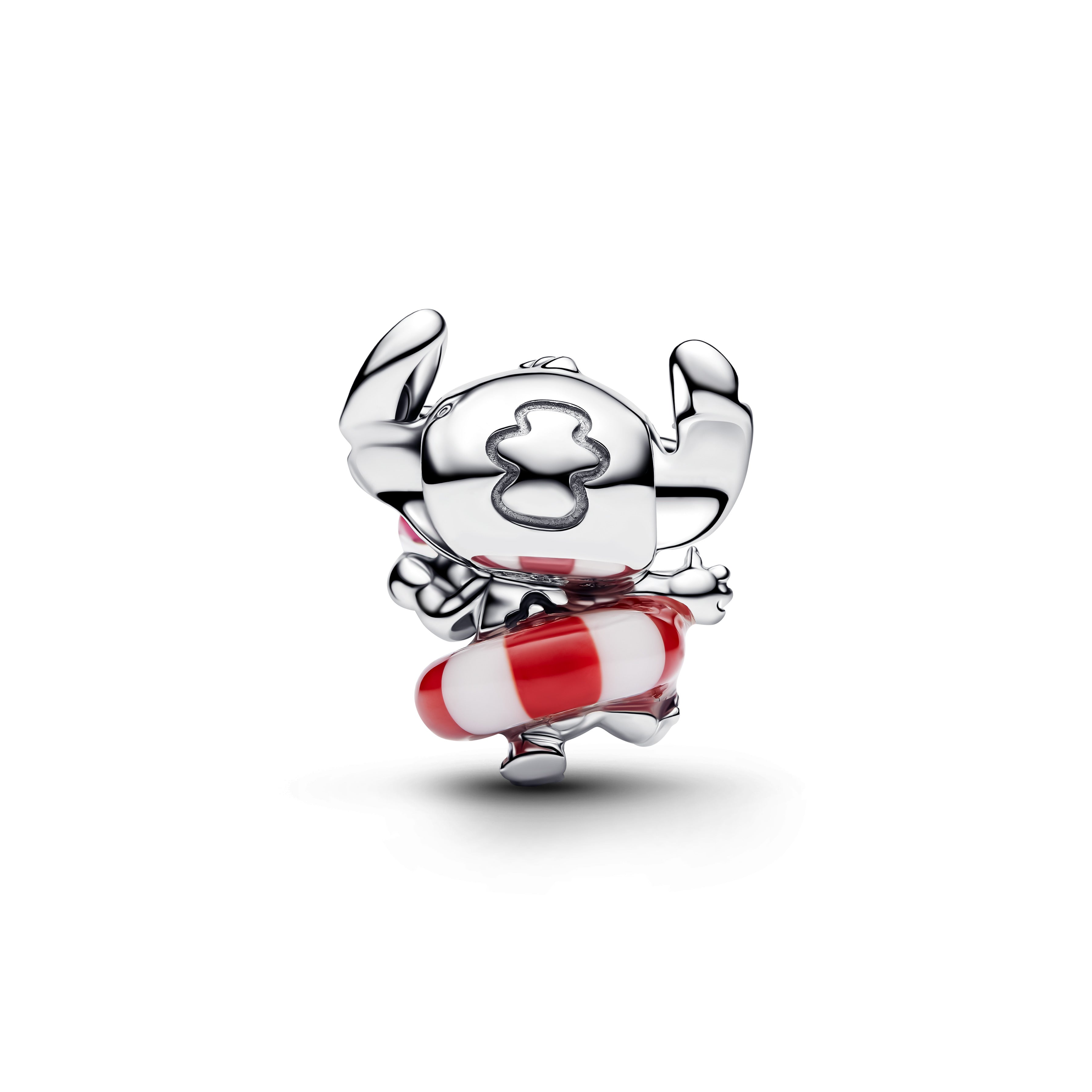 Disney Stitch Sterling Silver Charm With White And Red Murano Glass, Black And Pink Enamel