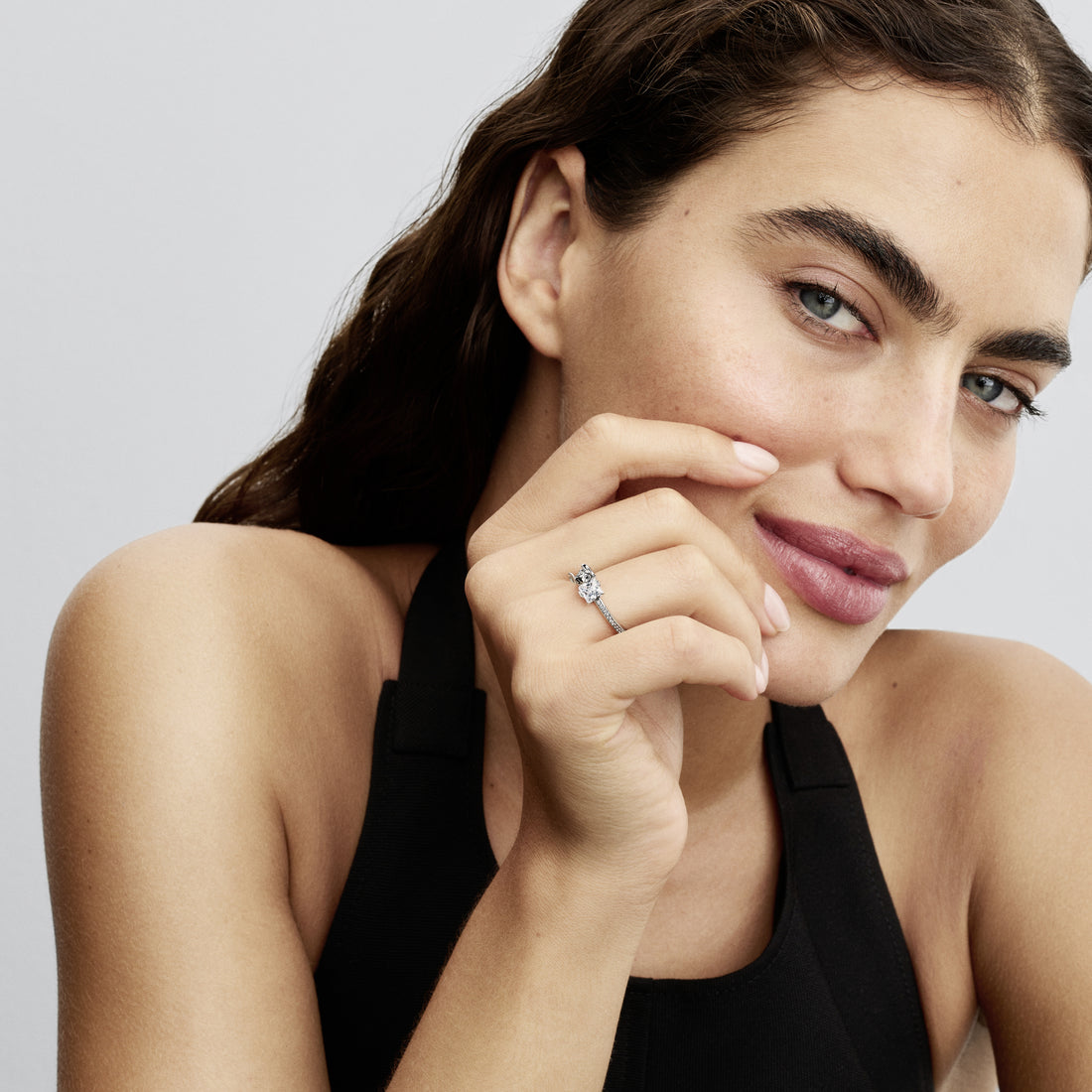 Disney Stitch Sterling Silver Ring With Clear Cubic Zirconia And Black Enamel