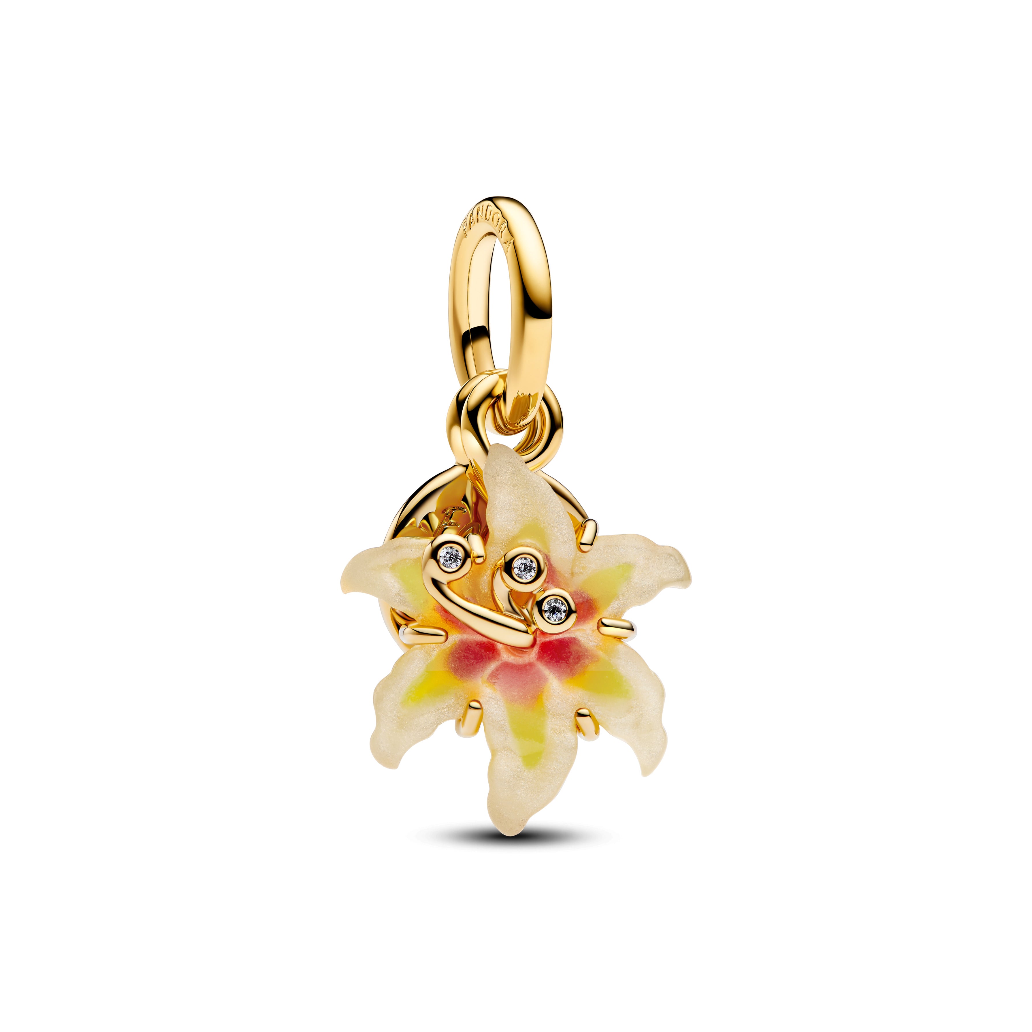 Disney Tangled Flower 14K Gold-Plated Double Dangle With Clear Cubic Zirconia, Yellow Bioresin Man-Made Mother Of Pearl And Yellow Purple Gl