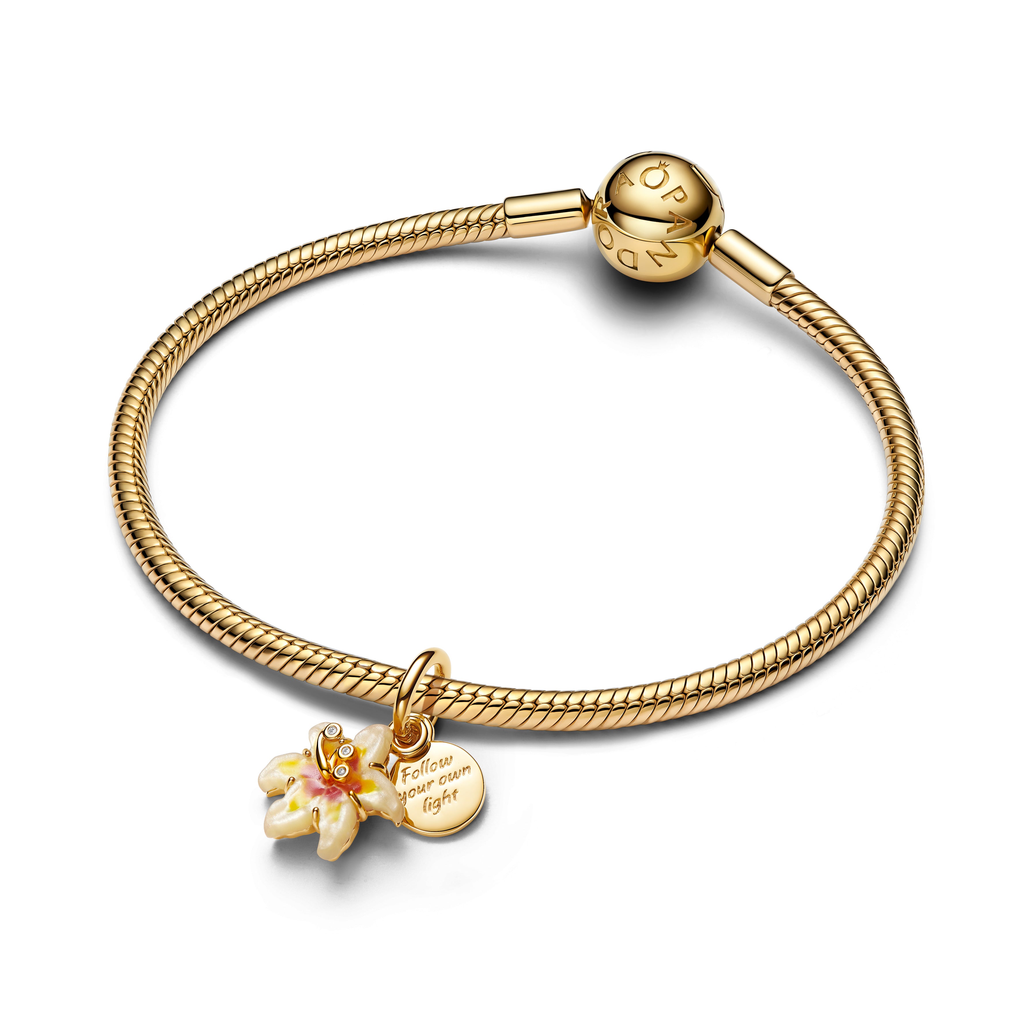 Disney Tangled Flower 14K Gold-Plated Double Dangle With Clear Cubic Zirconia, Yellow Bioresin Man-Made Mother Of Pearl And Yellow Purple Gl