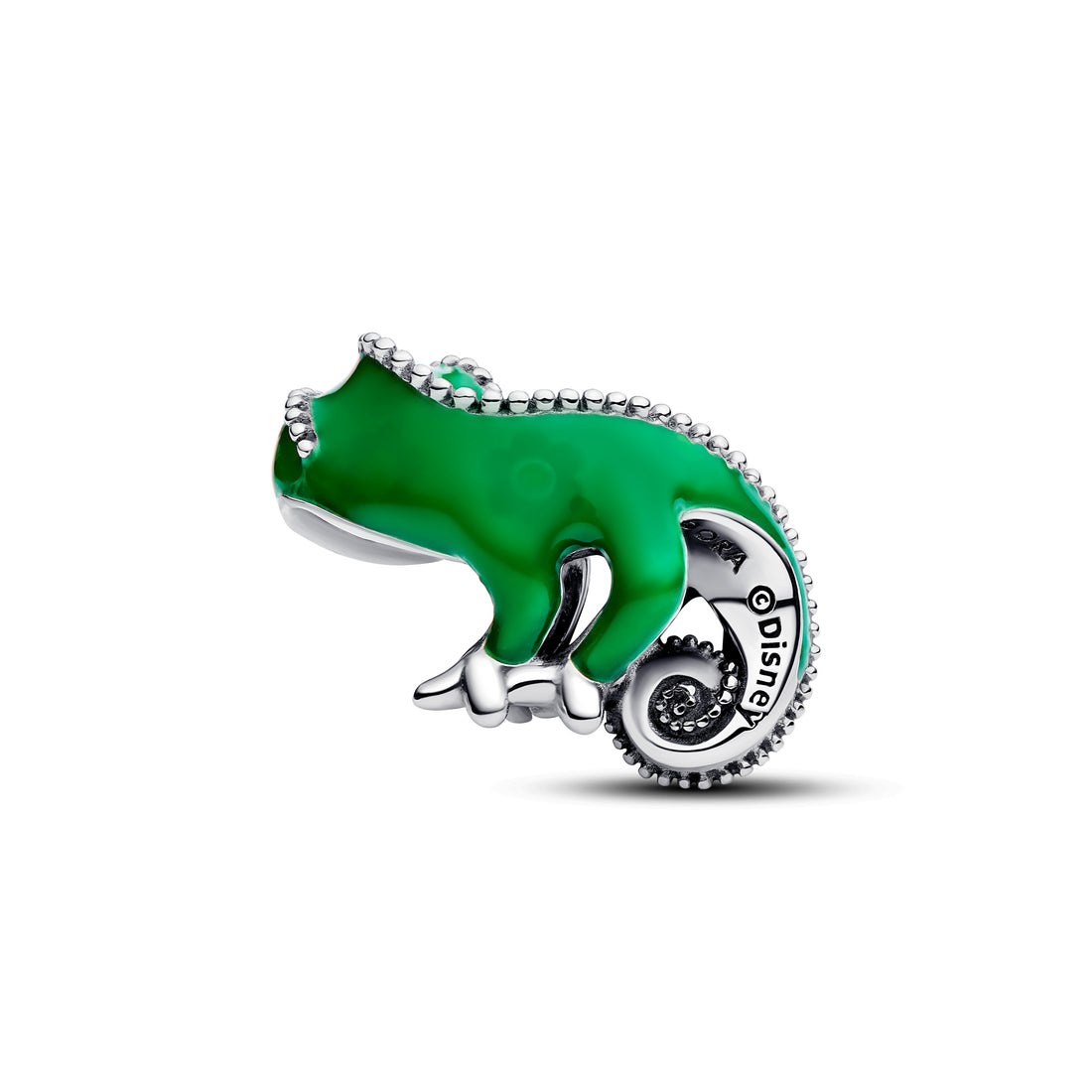 Disney Tangled Pascal Sterling Silver Charm With Black Crystal And Color-Changing Green Enamel