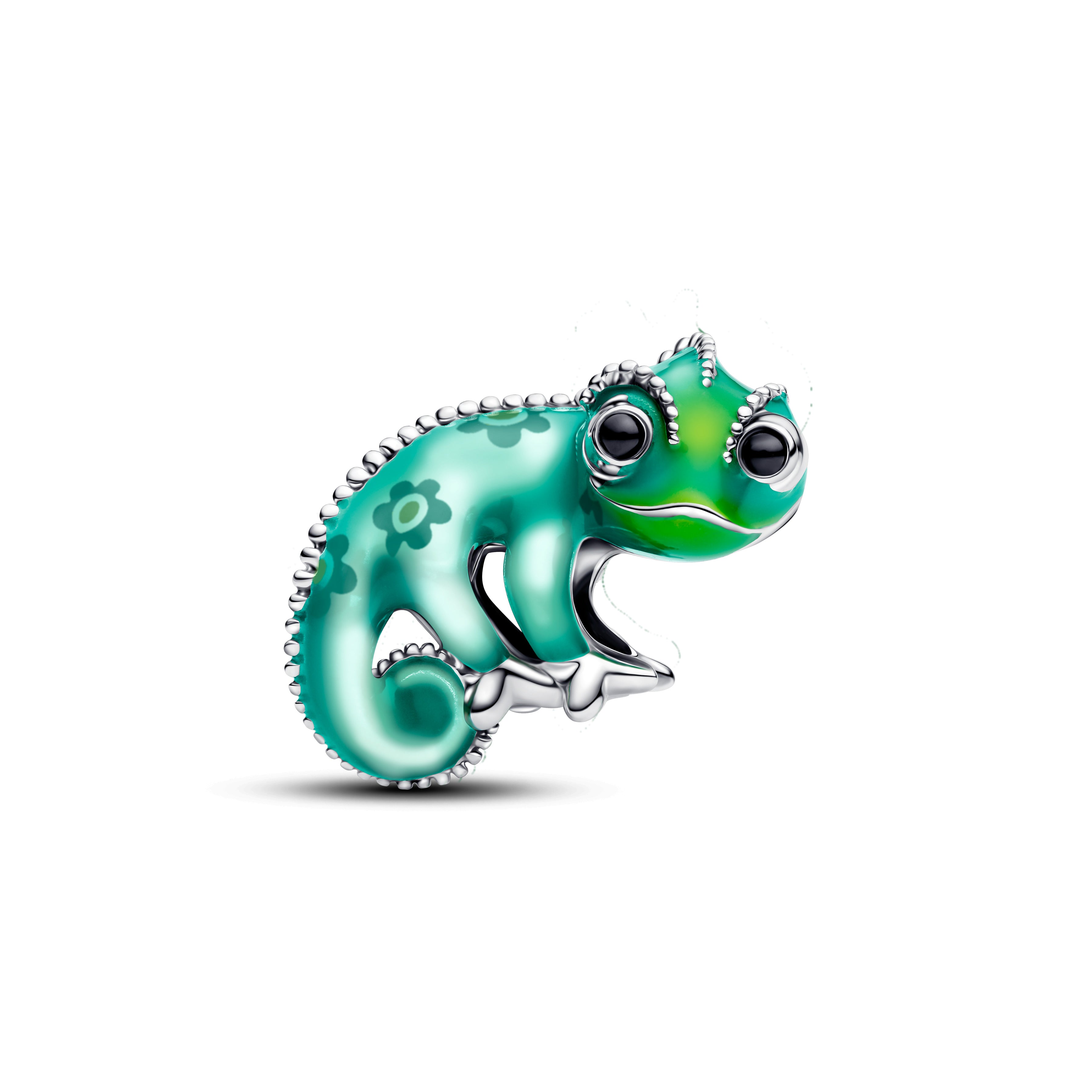 Disney Tangled Pascal Sterling Silver Charm With Black Crystal And Color-Changing Green Enamel