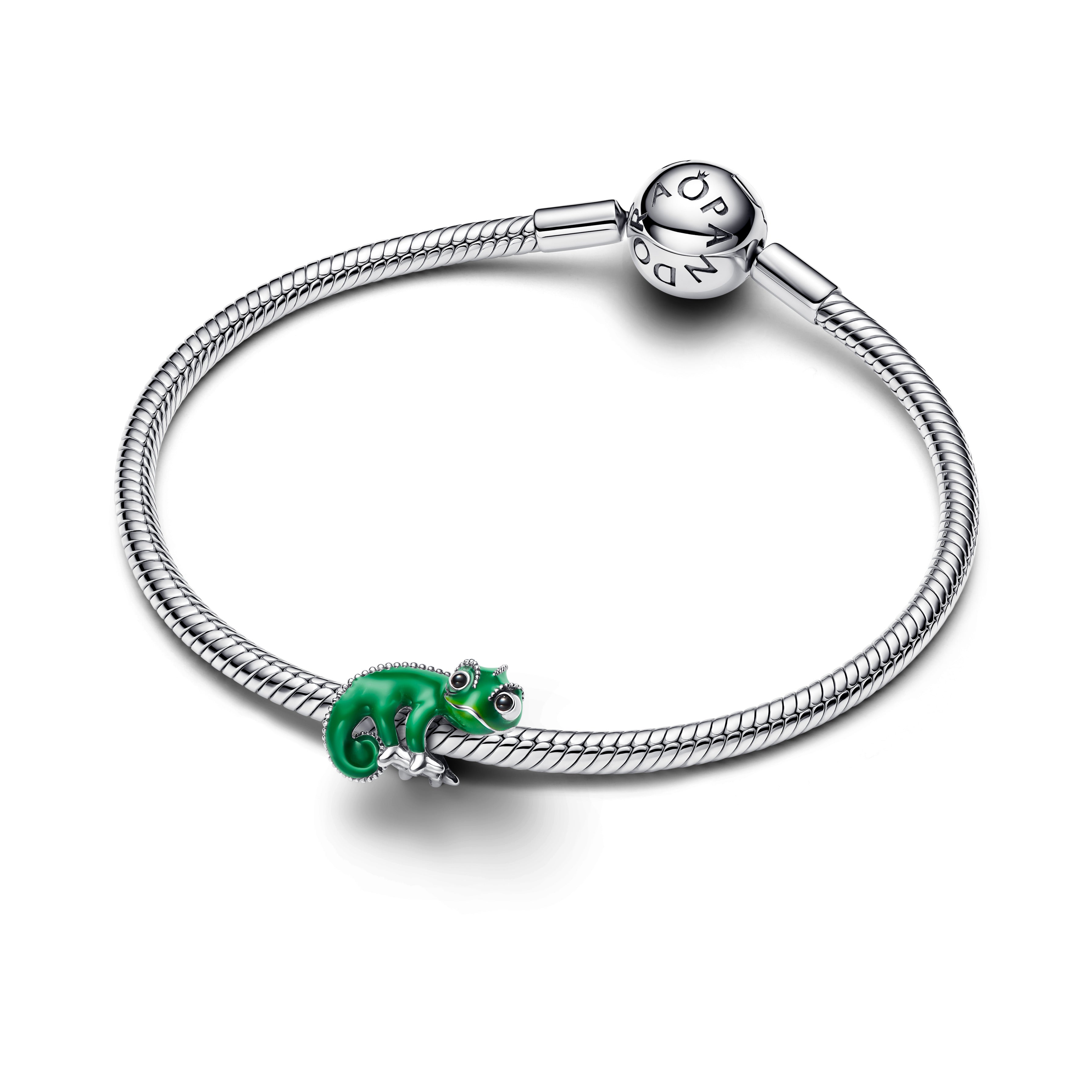 Disney Tangled Pascal Sterling Silver Charm With Black Crystal And Color-Changing Green Enamel