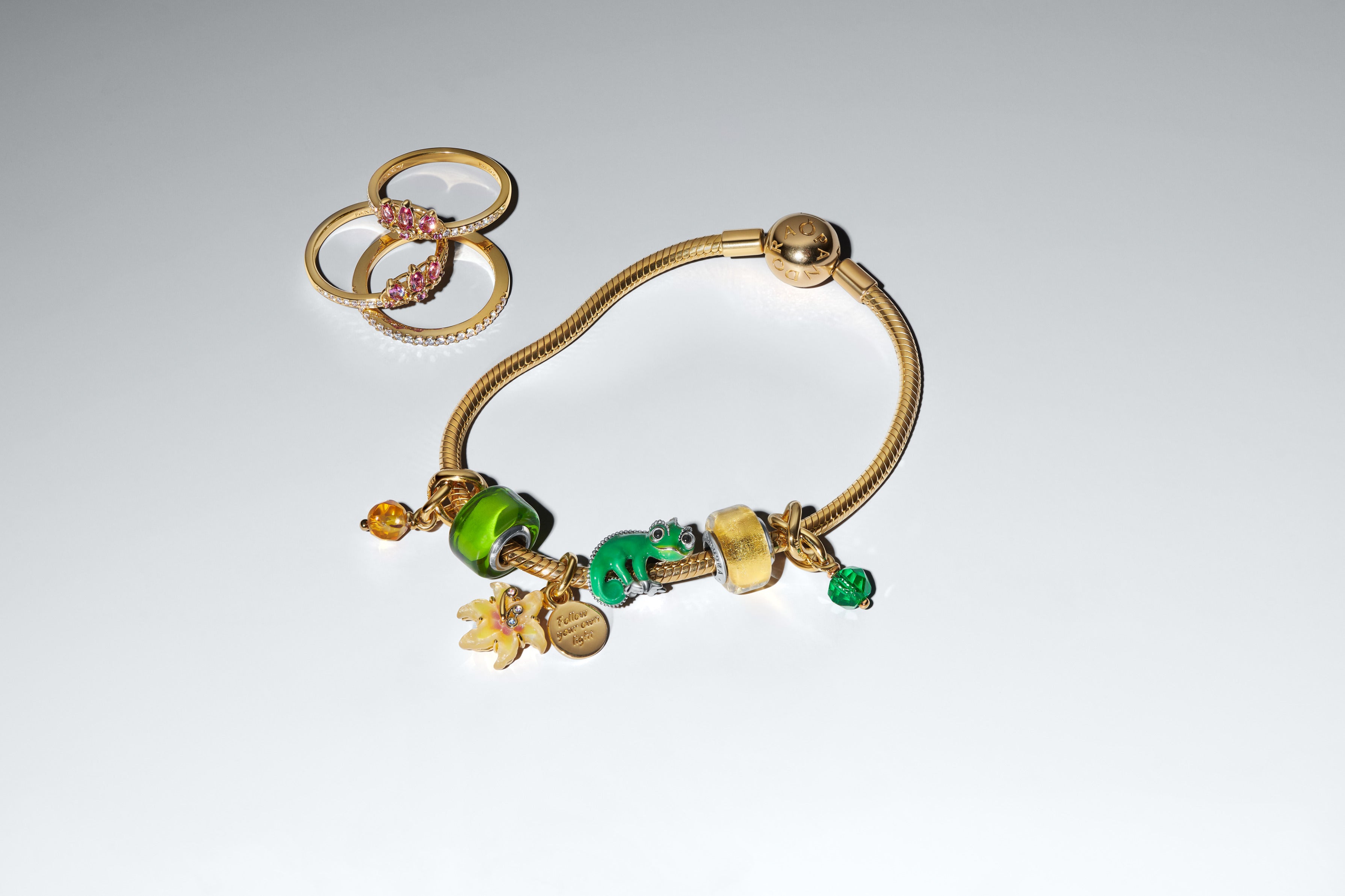 Disney Tangled Pascal Sterling Silver Charm With Black Crystal And Color-Changing Green Enamel