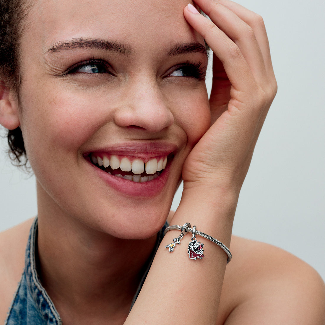 Disney The Lion King Timon And Pumbaa Sterling Silver Splittable Dangle With Pink, Wine Red, Black, Beige And Brown Enamel