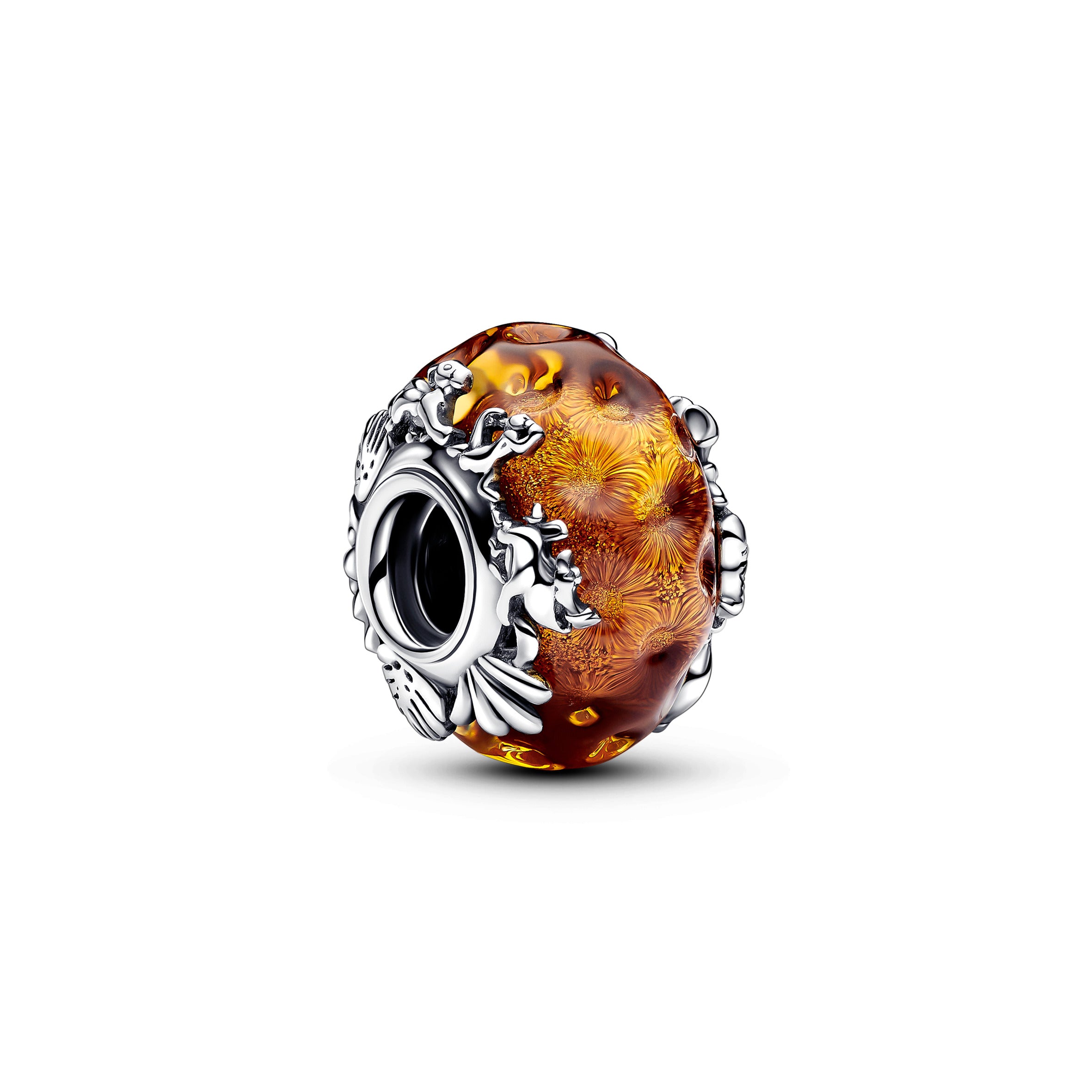 Disney The Lion King Sterling Silver Charm With Glitter Aventurine And Burnt Orange Murano Glass
