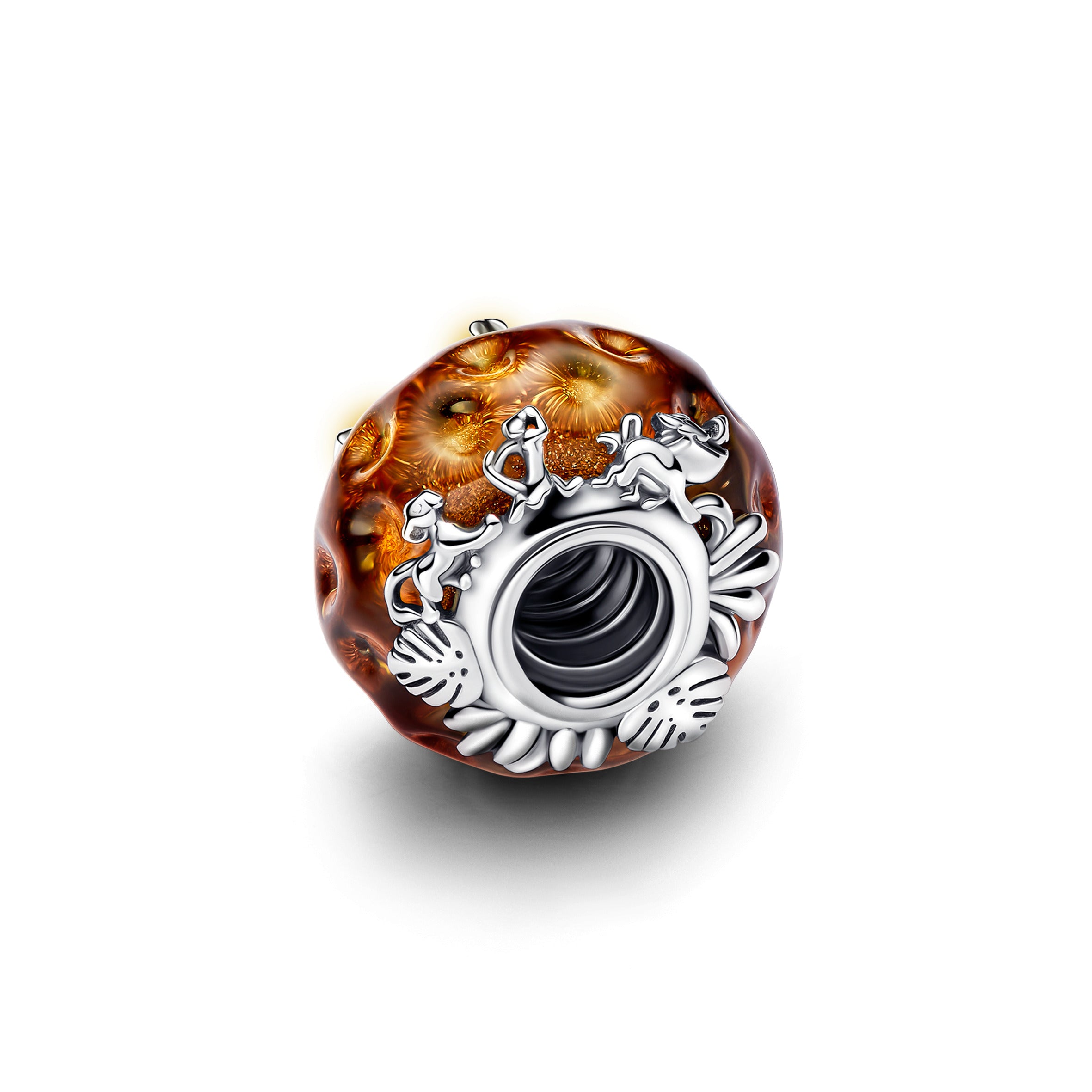 Disney The Lion King Sterling Silver Charm With Glitter Aventurine And Burnt Orange Murano Glass