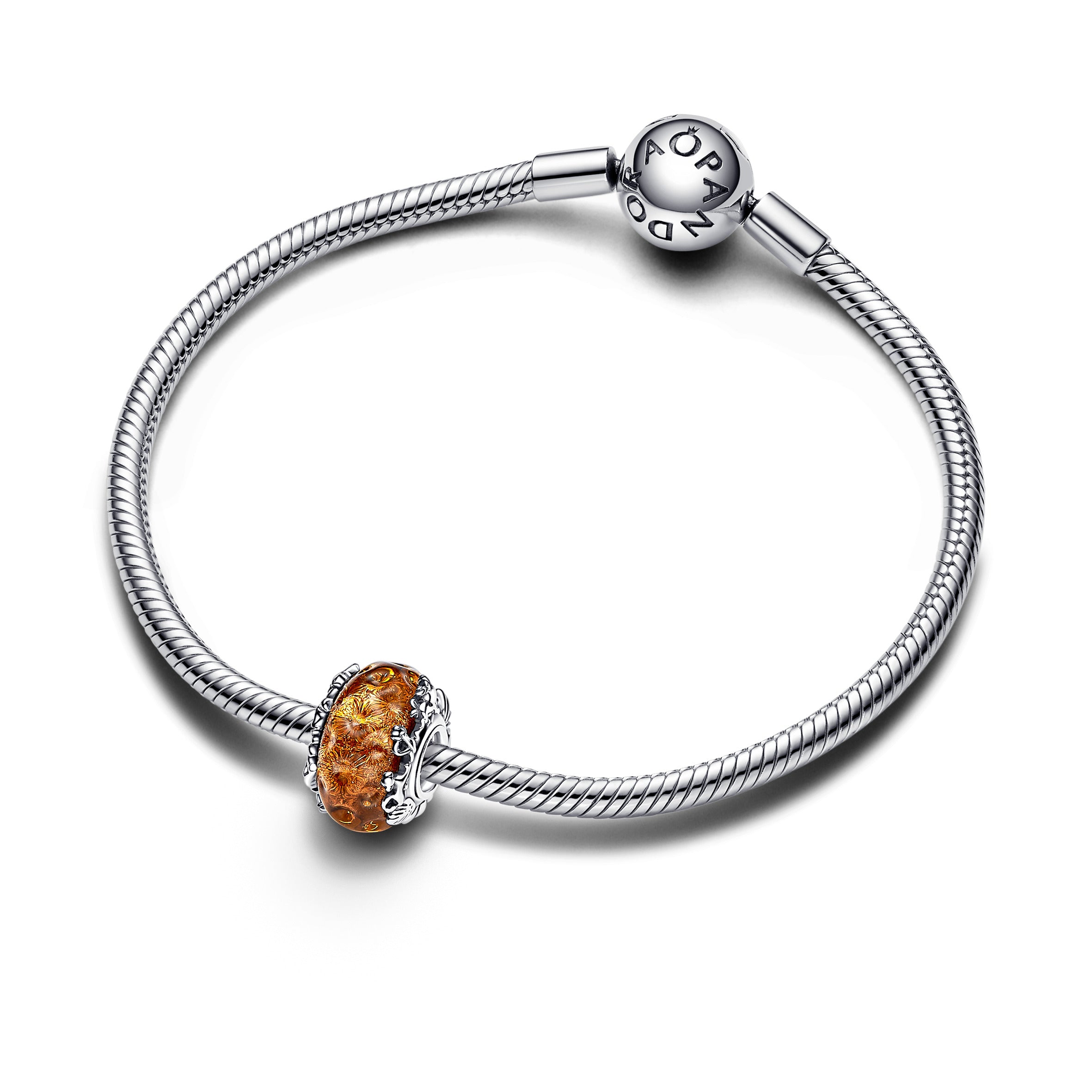 Disney The Lion King Sterling Silver Charm With Glitter Aventurine And Burnt Orange Murano Glass