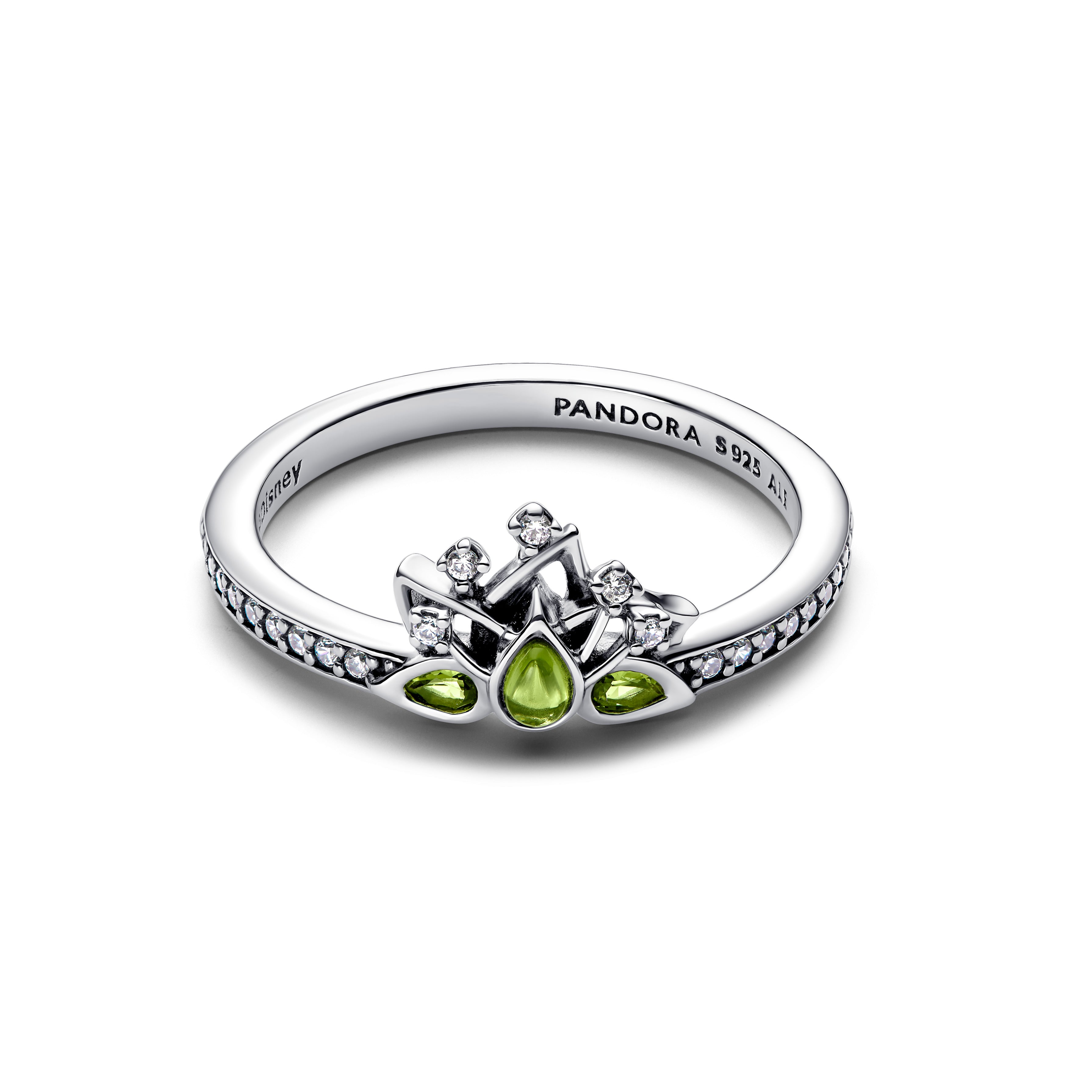 Disney Tiana Sterling Silver Ring With Light Green Crystal And Clear Cubic Zirconia