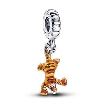Disney Tigger Sterling Silver Dangle With Transparent Orange Enamel