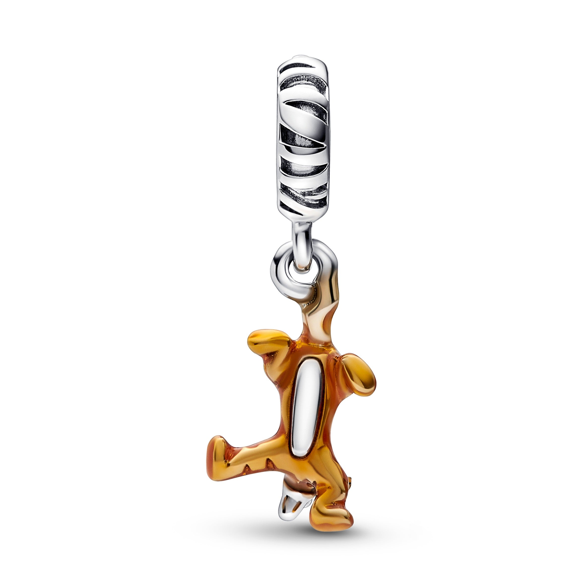 Disney Tigger Sterling Silver Dangle With Transparent Orange Enamel